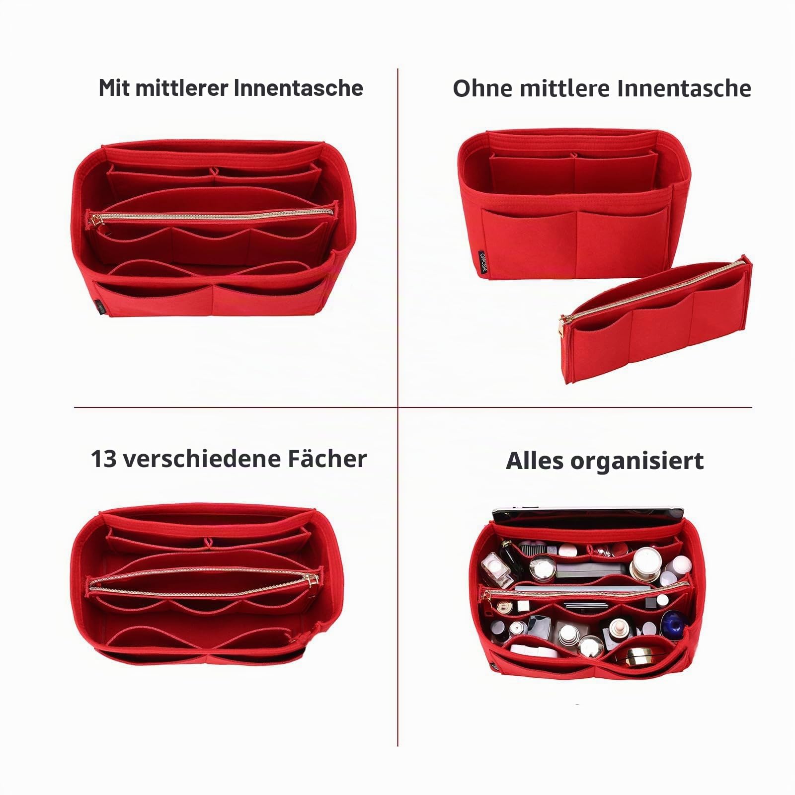 OMYSTYLE FASHION börse Organizer Einsatz, Handtasche & Tote Organizer, perfekt für Speedy Neverfull und mehr,rot,US XL (EU 2XL)
