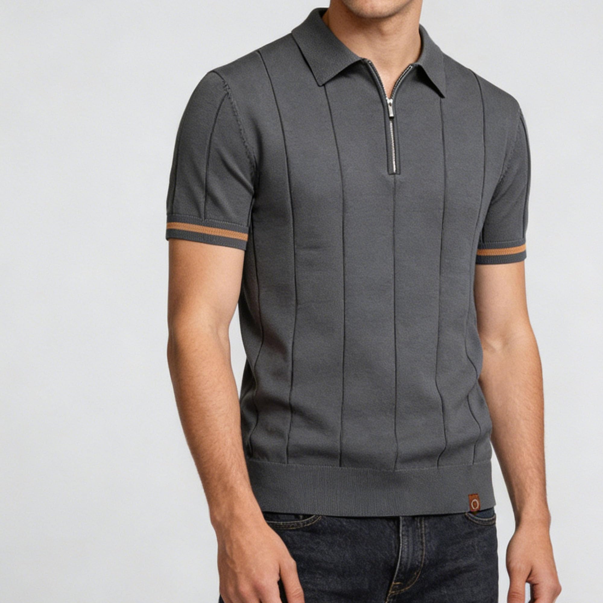 Camisa de golf clásica de manga corta con cremallera y textura acanalada para hombre, de verano, ajustada, para hombre