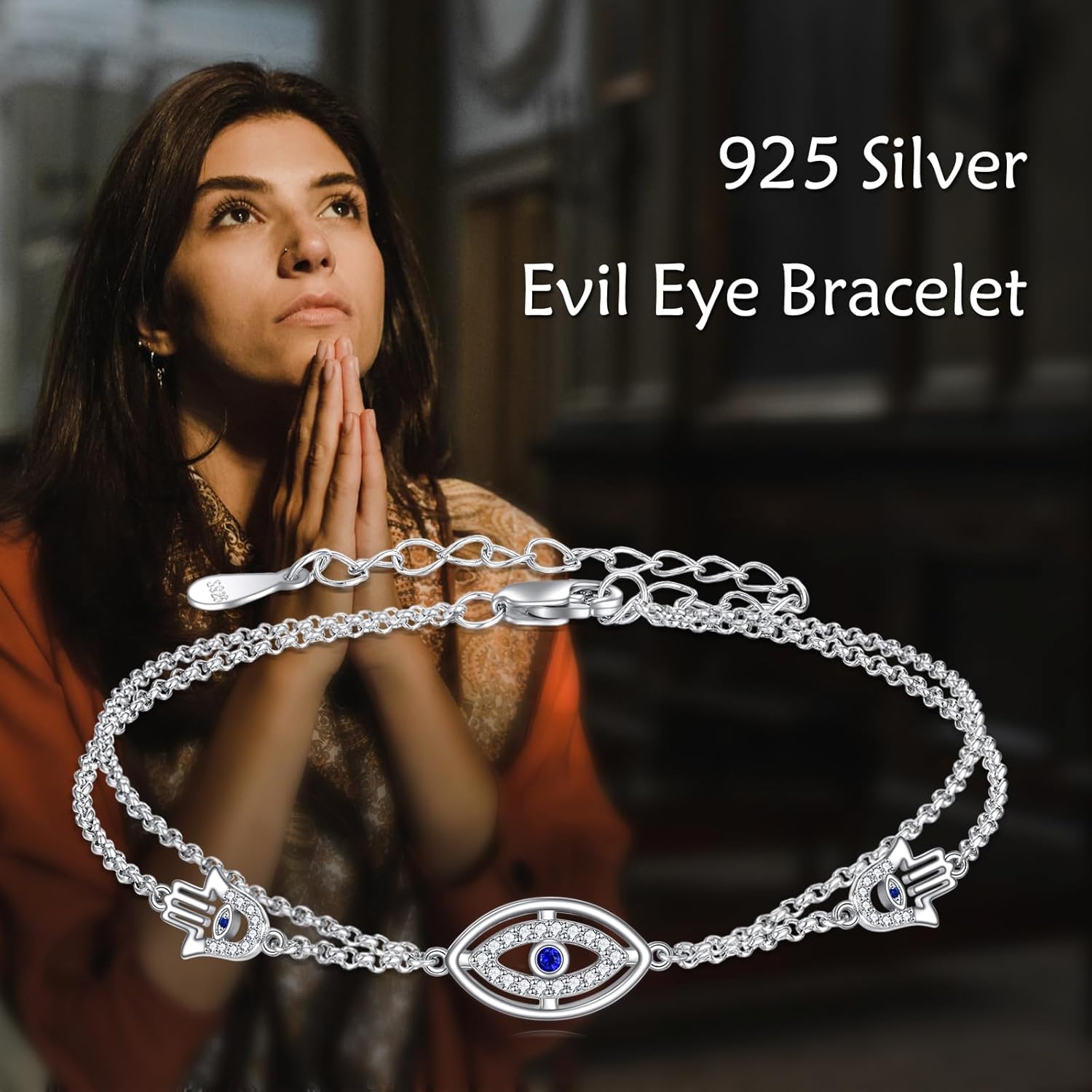 Mustard Seed/Star of David/Evil Eye/Clover Bracelet Sterling Silver Irish Religion Bracelets Lucky Jewelry Gifts for Women - Image 4