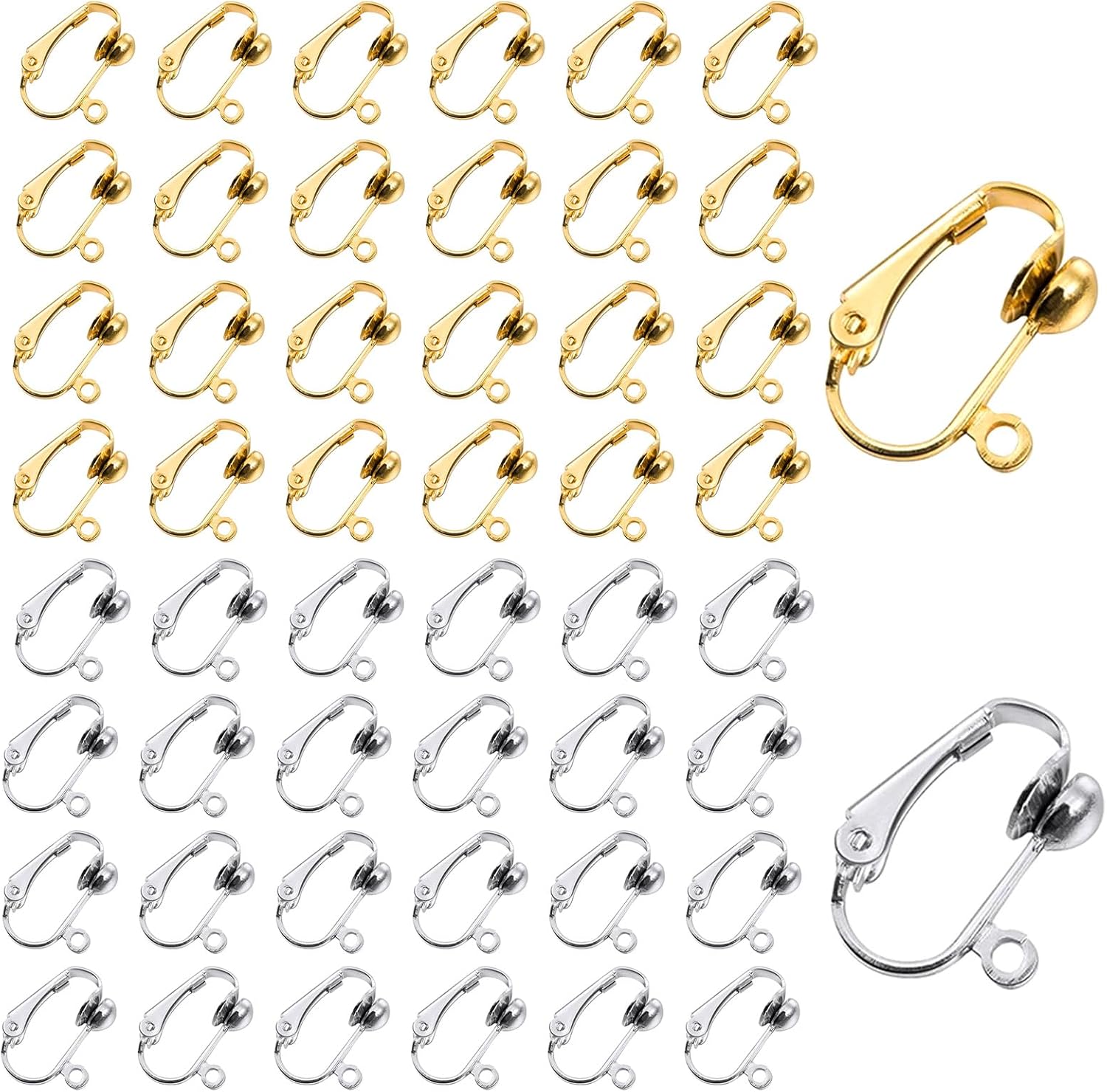 48 Pcs Clip-on Earring Converters for Jewelry Making, Gold and Silver