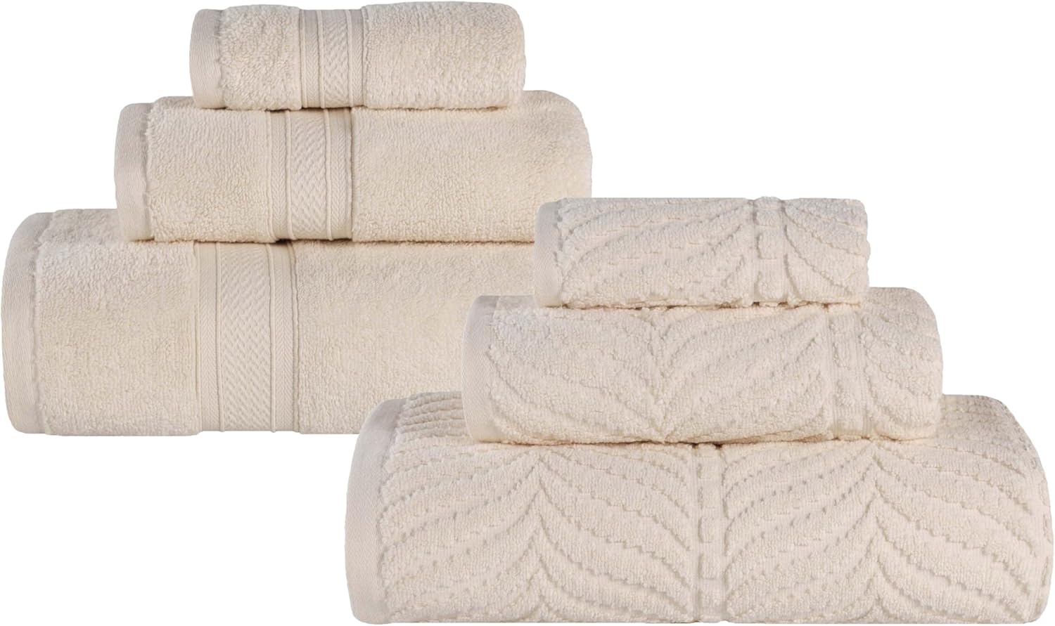 Superior Cotton Chevron 6 Piece Assorted Towel Set, Zero Twist, Quick Dry, Home Essentials, Shower, Spa, Luxury Plush Soft Absorbent Towels, Includes 2 Bath, 2 Hand, 2 Washcloth/Face Towels, Ivory - Image 19