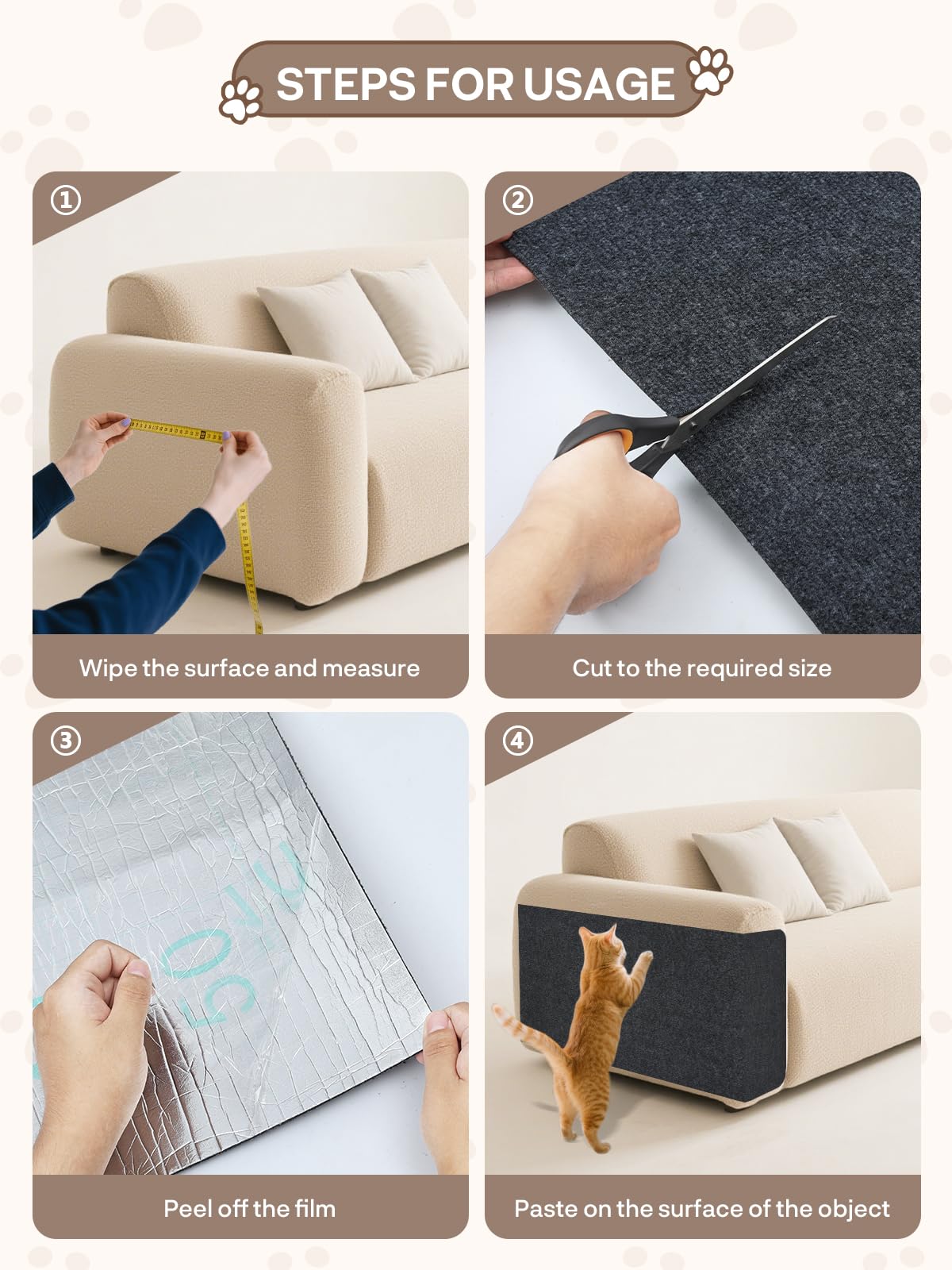 2 Pezzi Tappeto Tiragraffi per Gatti Autoadesivo 200*40CM：TOOSOFt DIY Tagliabile Protezione Divano Graffi Gatto - Antigraffio Gatto divano - Tiragraffi Divano per Divani,Mobili e Pareti(Grigio Scuro)