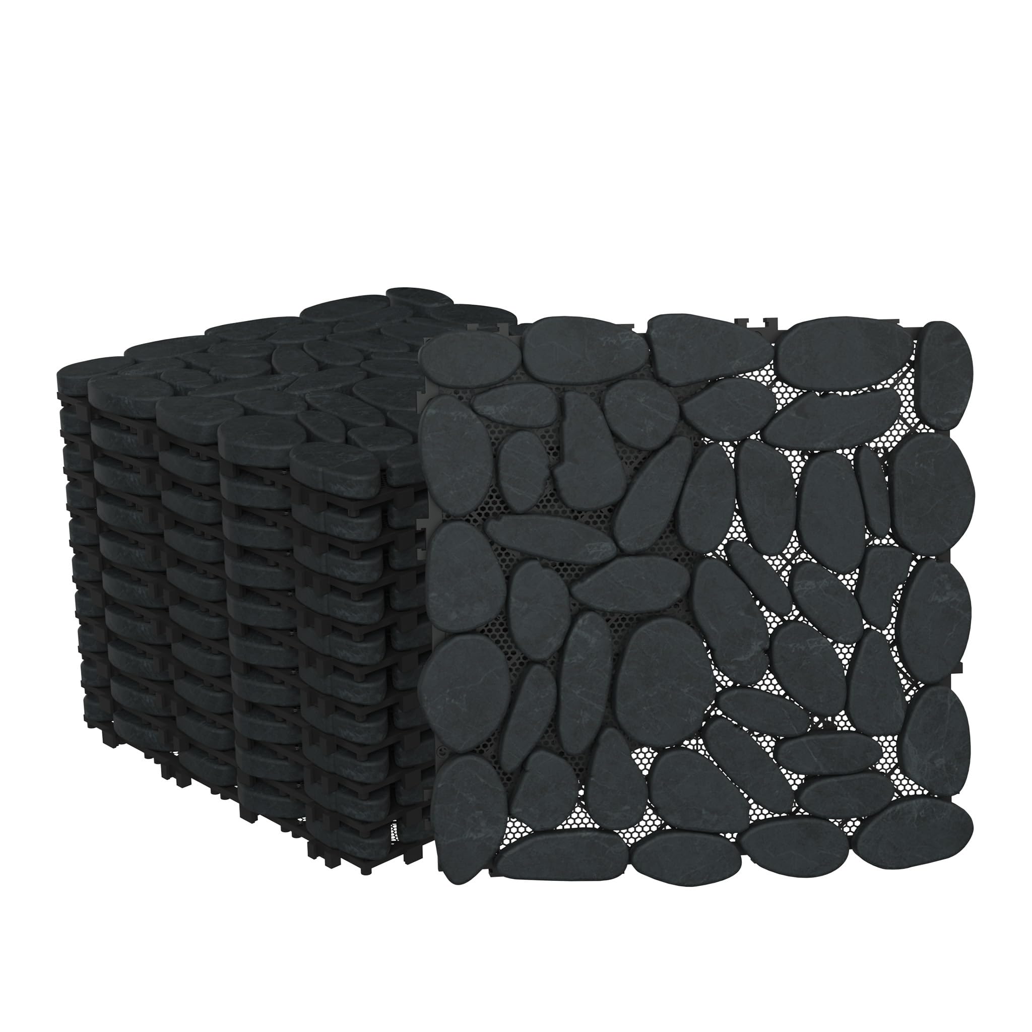 FIVMEN Baldosas de piedra para terraza, 30 x 30 cm, para exteriores, de piedras de río naturales, con sistema de clic, para terraza, balcón, 11 piezas, tipo D