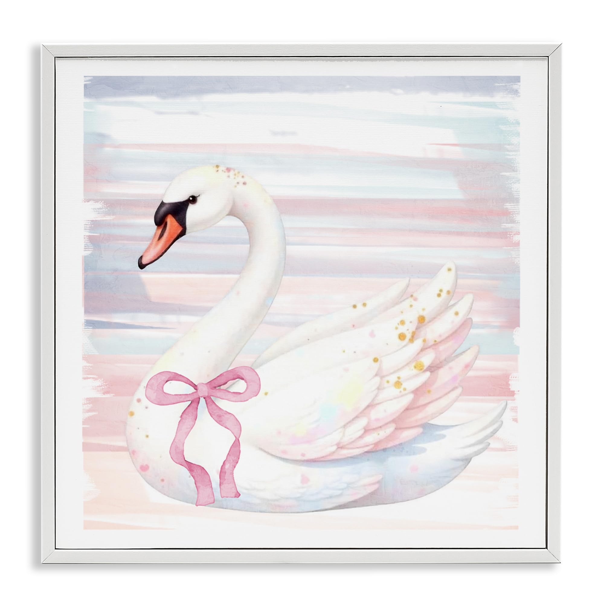 Stupell Industries Pastel Swan with Ribbon Gray Framed Giclee Art, design by Kim Allen, 12 x 12
