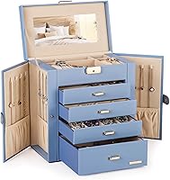 Vista 37 de Homde Regalos de Navidad de cuero sintético, enorme joyero, organizador de reloj con espejo, collar, anillo y aretes, estuche de regalo con Dorado