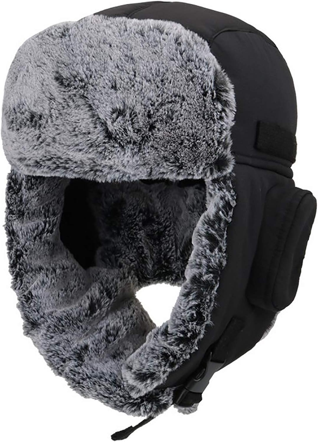 Gorros de invierno, Gorro de invierno, gorros de piel sintética con orejeras, Gorro cálido para esquí al aire Libre(Black-58-60cm)