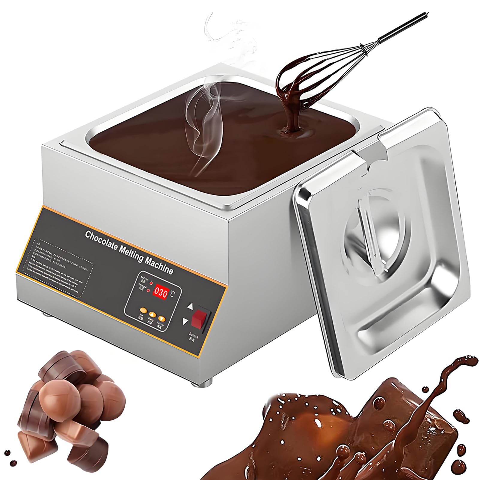 Fondoir a Chocolat tempéreuse à Chocolat Professionnel, Tempéreuse Électrique avec Commande Numérique (0-95 °C / 32-203 °F), Appareil de Fonte et de Chauffe Efficace pour Chocolat 1pots