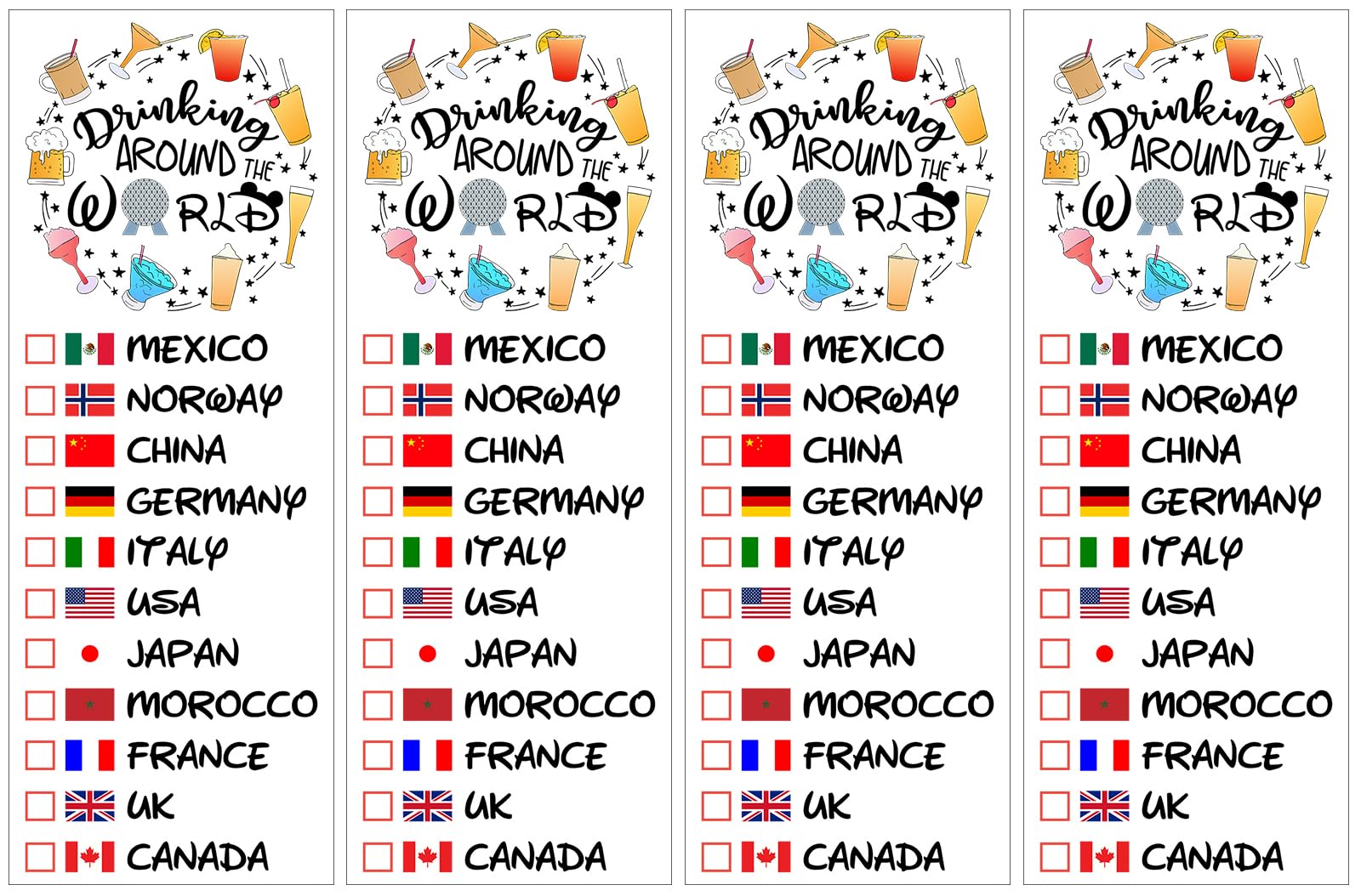 Drinking Around The World - Pack Of 4 Temporary Tattoo