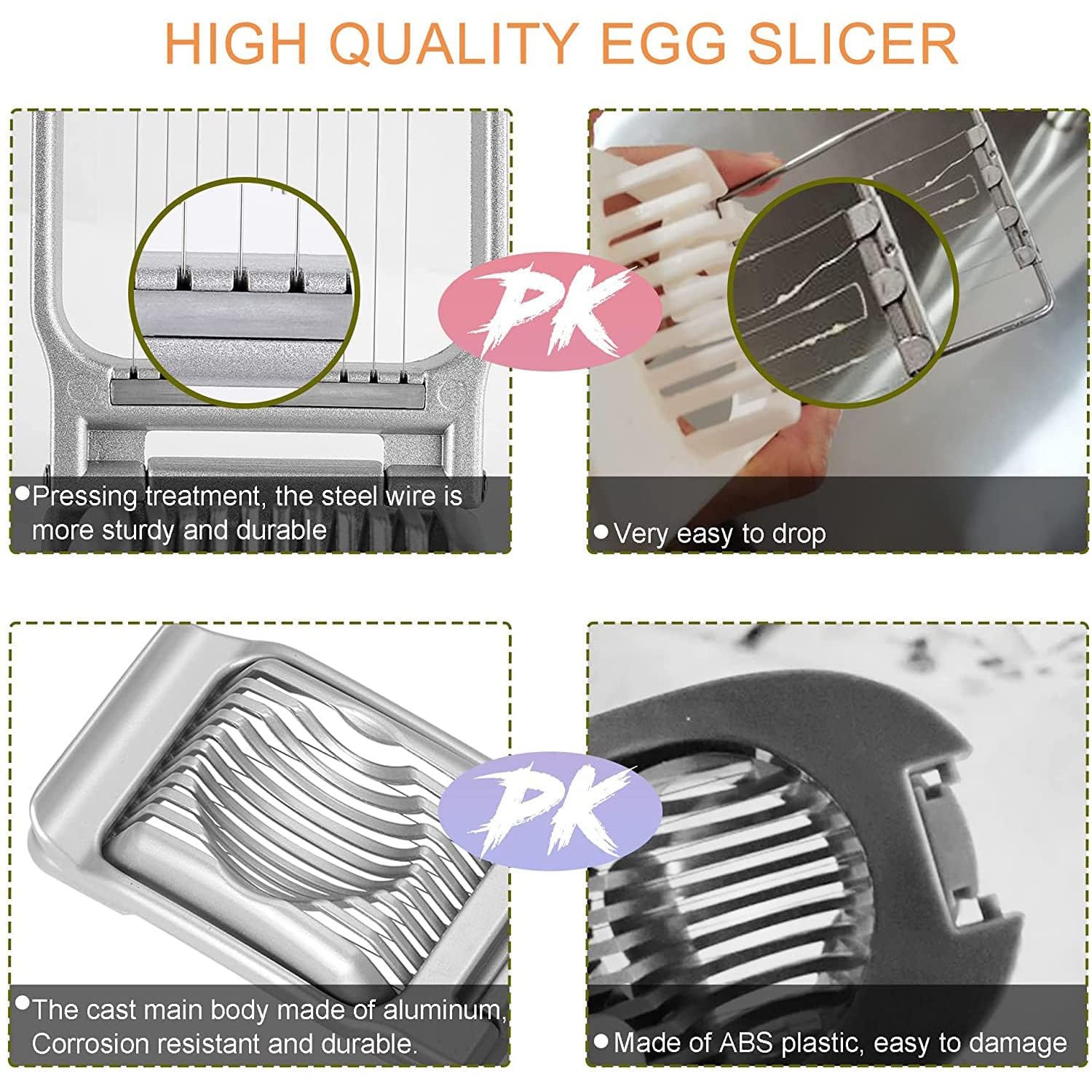 Rebanador de Huevos Duros,Pelador Huevos Corta Cocidos Huevos Duros Cortador de Eggs Setas Cutters Acero para Emparedado sándwiches Ensalada de champiñones