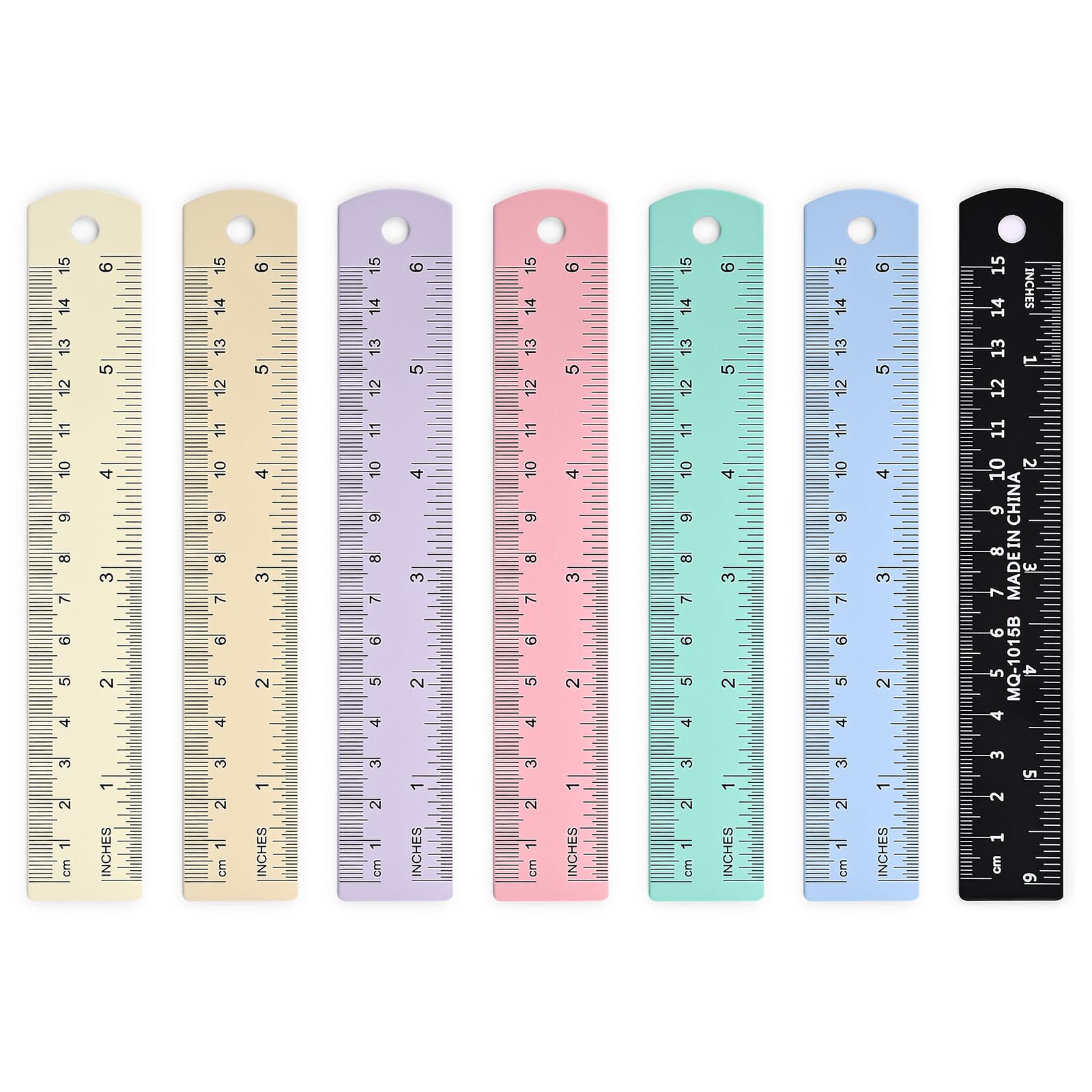 BAYTORY 7 Pcs Aluminum Rulers, Bulk Multicolor Ruler, Small 15cm & 6inch Metal Ruler for Students and Teachers (6inch & 15cm)