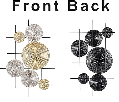 Miniatura 7 de LORYDECO Arte de pared de metal modernista de hierro para decoración de pared, círculos flotantes modernistas arrugados a mano, decoración