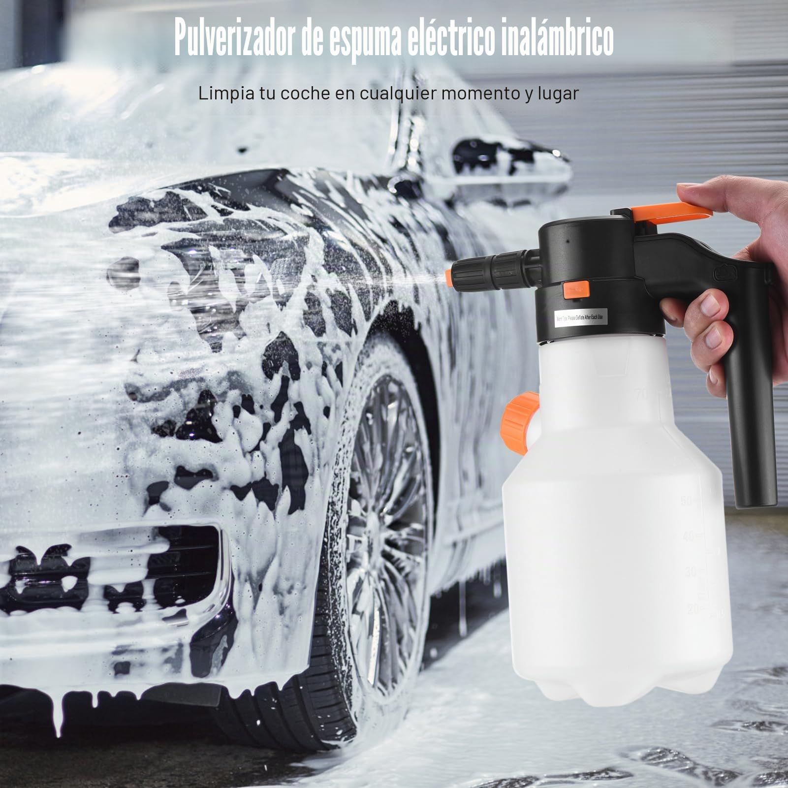 Dispensador de Espuma Eléctrico, capacidad de 2L - Juego de pistolas sin cable, movilidad con uso ligero y versátil para automóviles, detalles del hogar, limpieza de terrazas, incluye