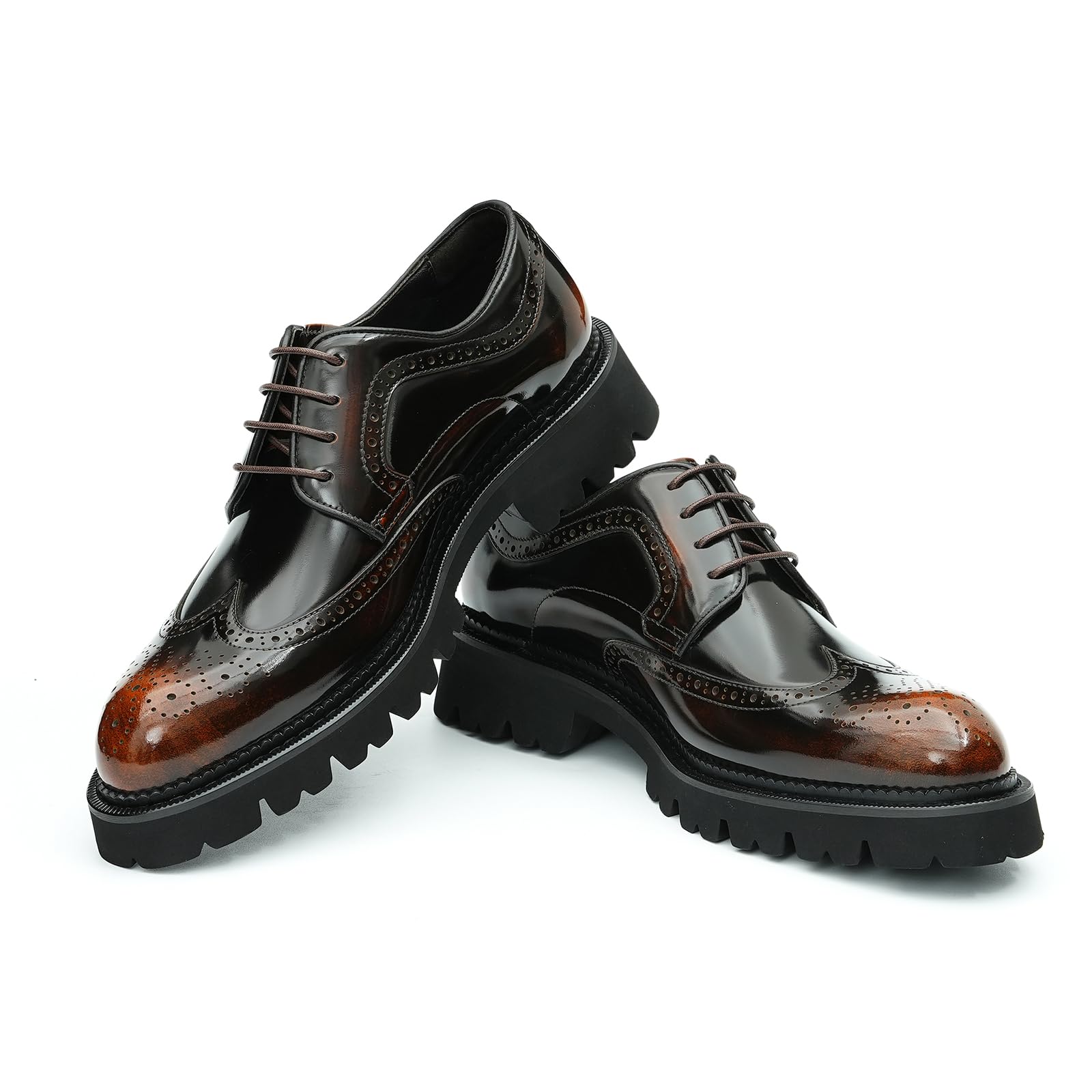 Generisch Herren Lackleder Dicke Sohle Brogues Formelle Schnürschuhe Kleid Schuhe