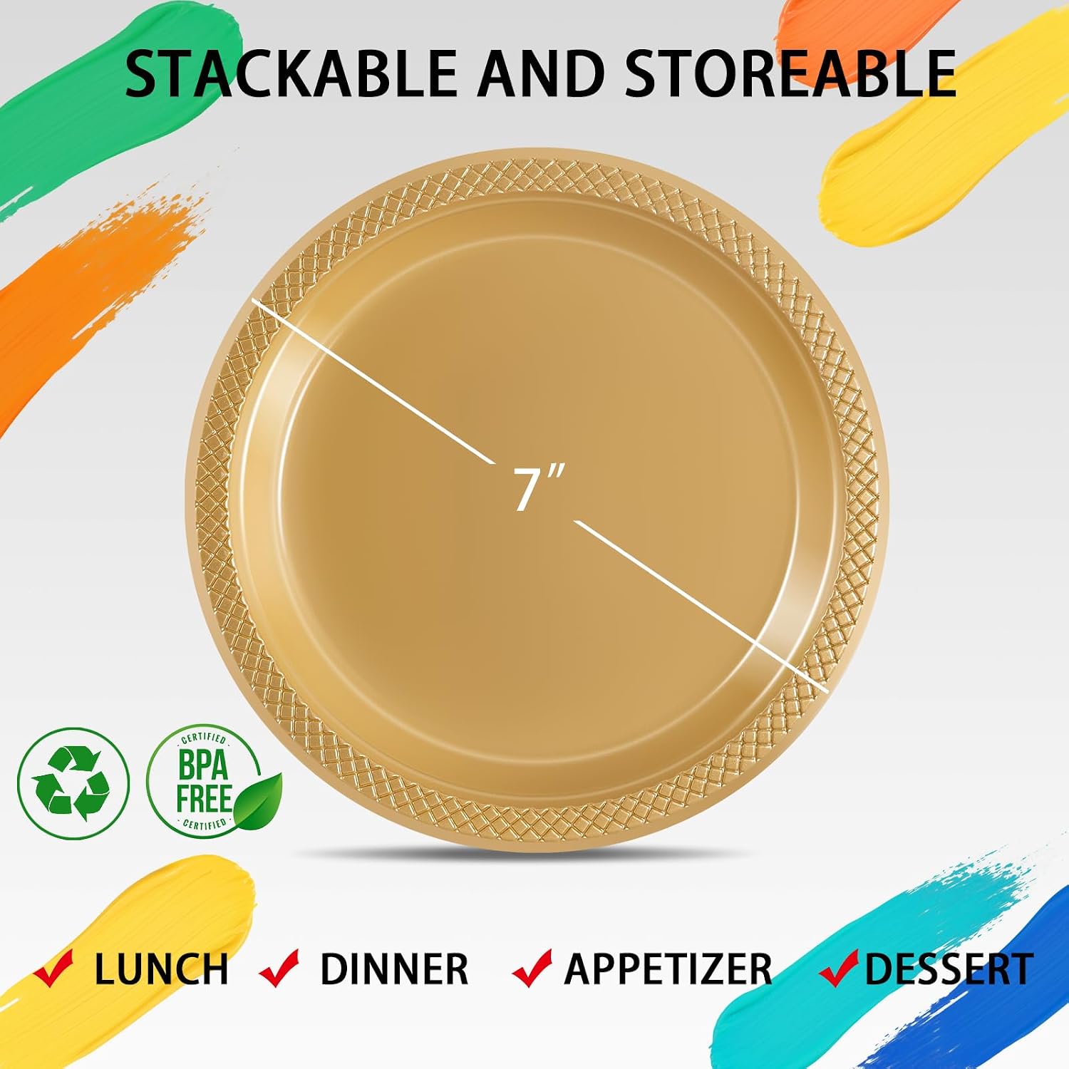 WELLIFE Gold Plastic Plates 7 Inch 50 Count image 5