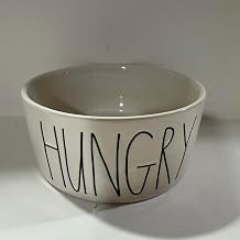 Rae - Hungry Ceramic Pet Bowl Raised Letter Font, Off-White Matte Finish Dog Bowl Dunn By Magenta