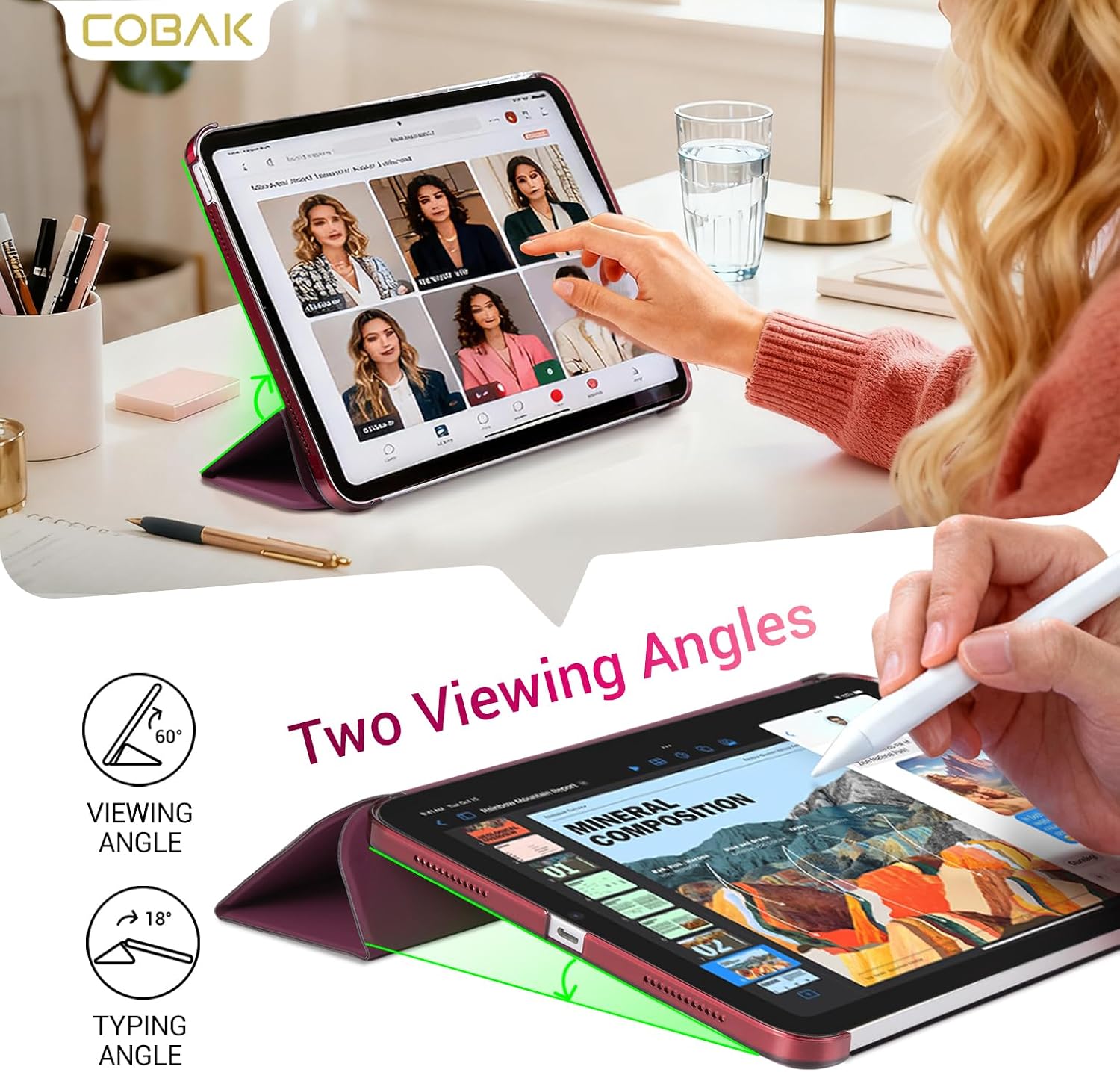 CoBak Case for iPad (A16) 11th Generation 11 Inch 2025, iPad 10th Generation 10.9 inch 2022, Slim Stand Protective Cover with Hard PC Translucent Back Shell Cover, Support Touch ID, Burgundy image 4
