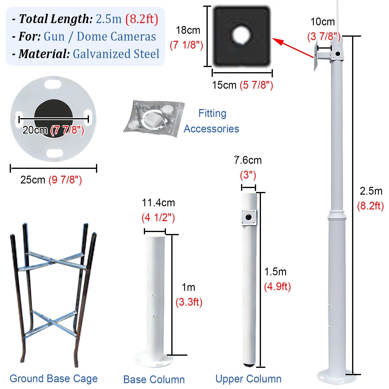 Soporte de poste vertical universal para cámara de seguridad, soporte de poste de vigilancia al aire libre, brazo de monitor de metal, estante de paneles solares