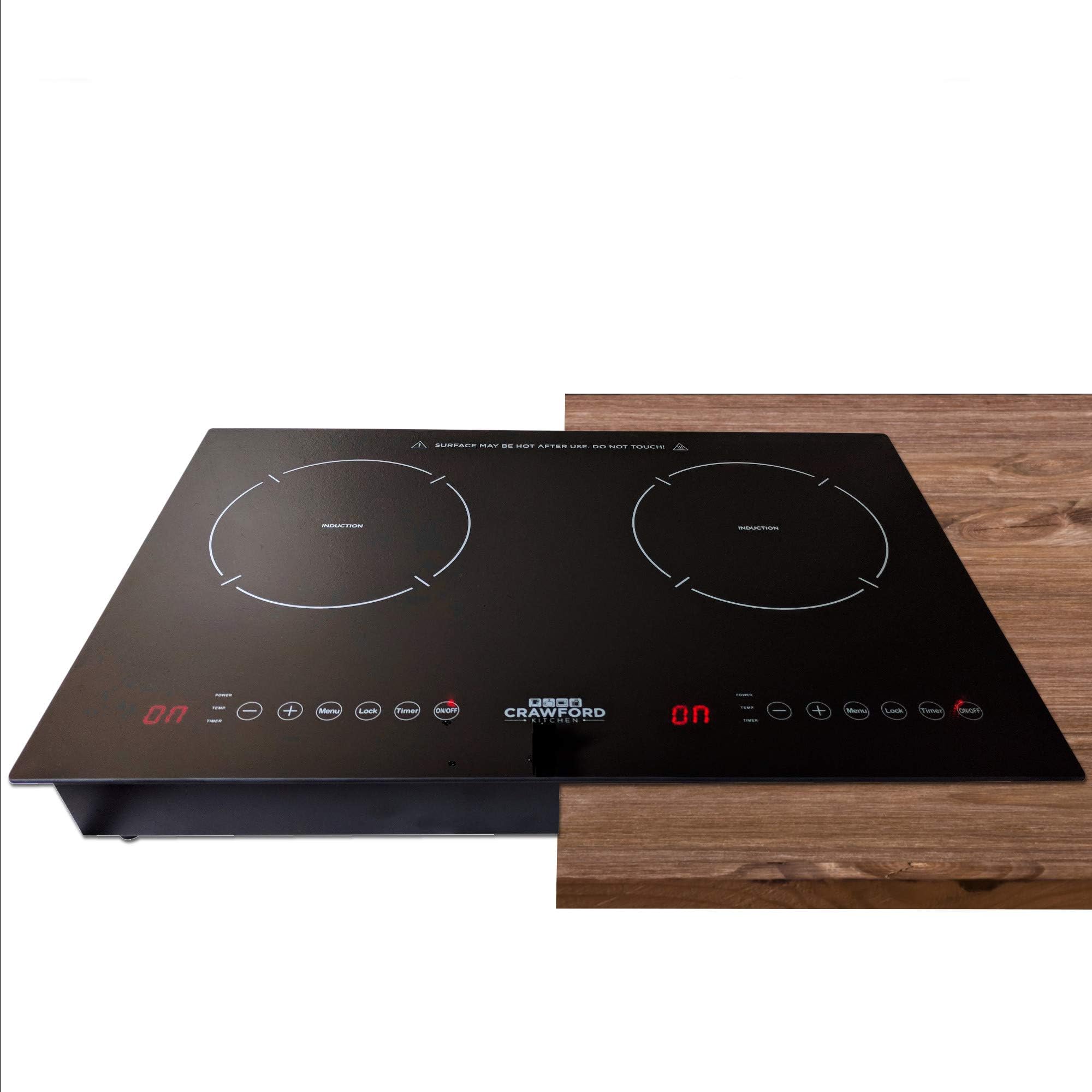 1800W In Counter Double Digital Induction Cooktop | Portable Or Built-In Countertop Design | Easy To Clean New Touch Panel Controls (Horizontal Double Burner)
