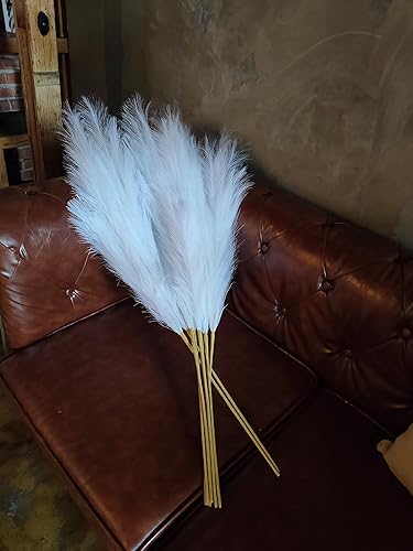 Miniatura 4 de penepico Decoración de hierba de pampa blanca sintética, 8 pompas florales grandes de 43.3 pulgadas, flores artificiales esponjosas de plumas largas