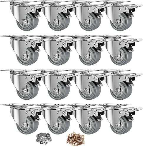 Miniatura 27 de Ruedas giratorias de 5 pulgadas, juego de 4 ruedas resistentes – CLOATFET Ruedas giratorias de bloqueo con freno (placa superior), ruedas giratorias