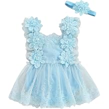 Newborn Baby Girl Lace Rompers Birthday Princess Dress Mesh Jumpsuits Tulle One-Piece Headband Summer Onesie