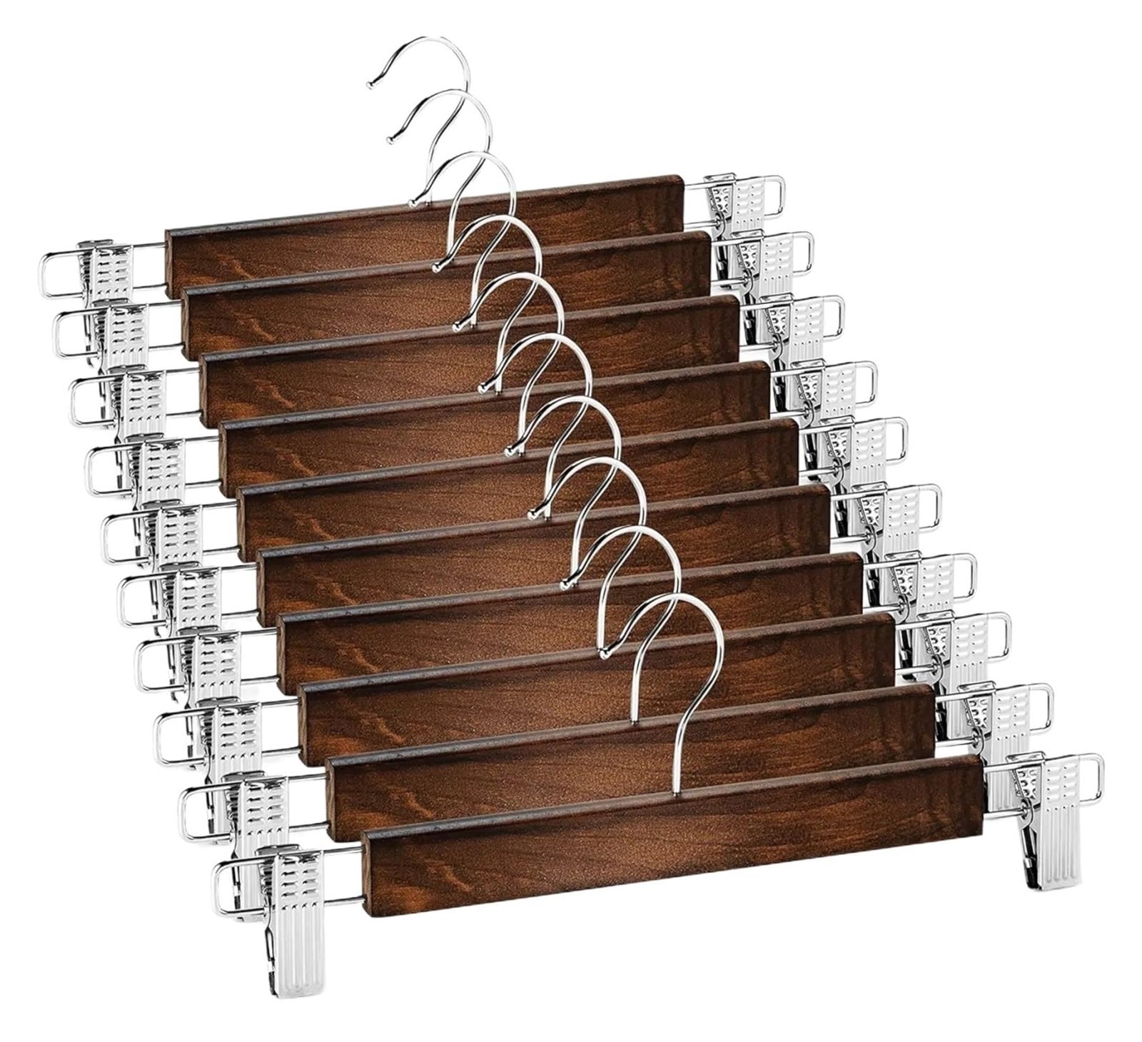Trouser Hangers Wooden Pants Hangers With Metal Clips Grip Clip Hanger Solid 360° Swivel Hook