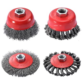 4 Pack Wire Wheel for Angle Grinder, 4-1/2" Heavy Duty Carbon Steel Knotted Wire Brush, 5/8"-11 Arbor, Rapid Rust Removal & Polishing, Angle Grinder Wheel Brush Combo Set