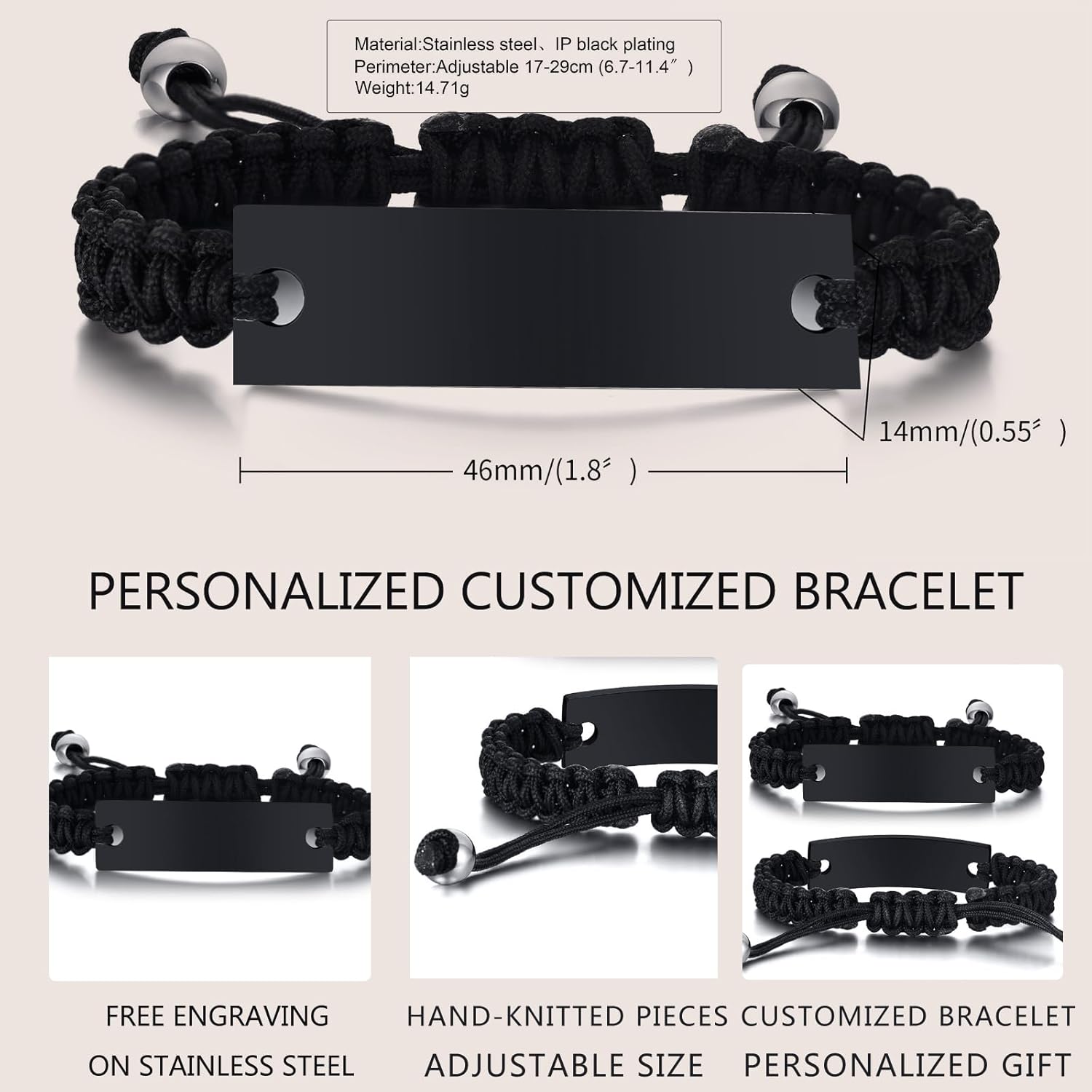 Medical Alert Rope Bracelet Engraved Gifts for Men Women,Muslim Islam Allah, There is no God but Allah, Islamic Jewelry, Arabic Shahada Bracelet, Protective (Black) - Image 5