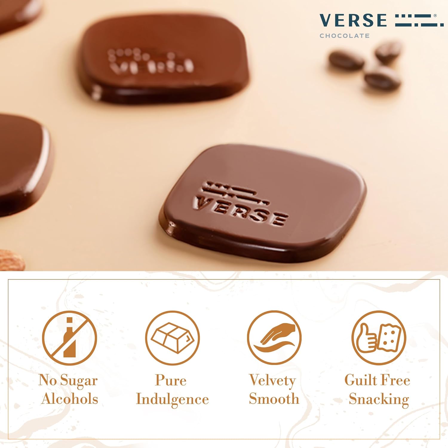 Verse 70% Dark Chocolate with Almonds - Gluten Free, Keto Low Sugar Snack - Creamy Dark Cocoa Squares - Only 3g Cane Sugar - Vegan Dark Chocolate Squares - Individually Wrapped Chocolates (30 Count)