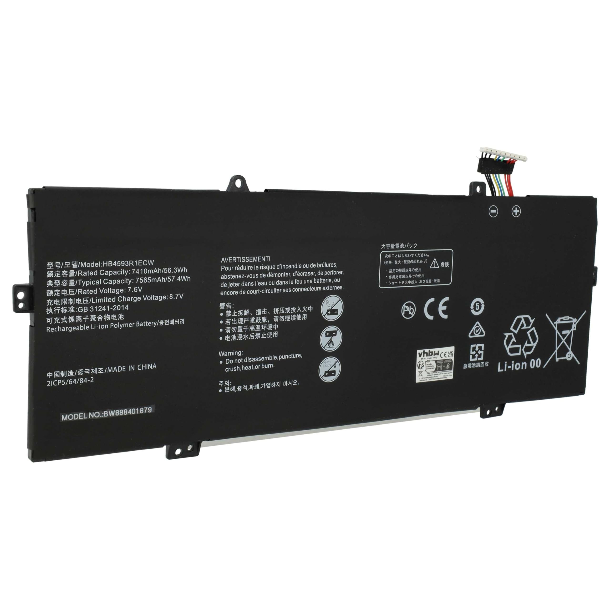 vhbw batteria sostituisce Huawei HB4593R1ECW per notebook (7410mAh, 7,6V, Li-Poly)