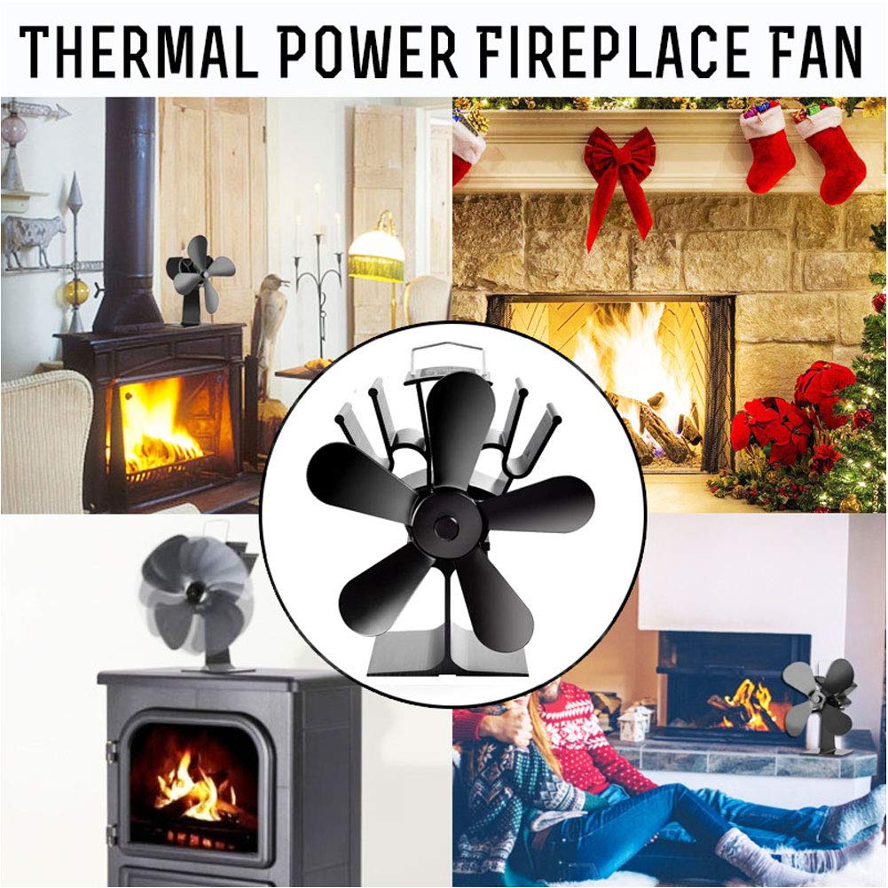 Ventilatore da Forno Senza Corrente Silenzioso 5 Fogli con Regolazione Automatica del Vento per Bruciatori in Legno/camino, Ecologica, Alimentata a Calore, 135x103x197mm,Rosered