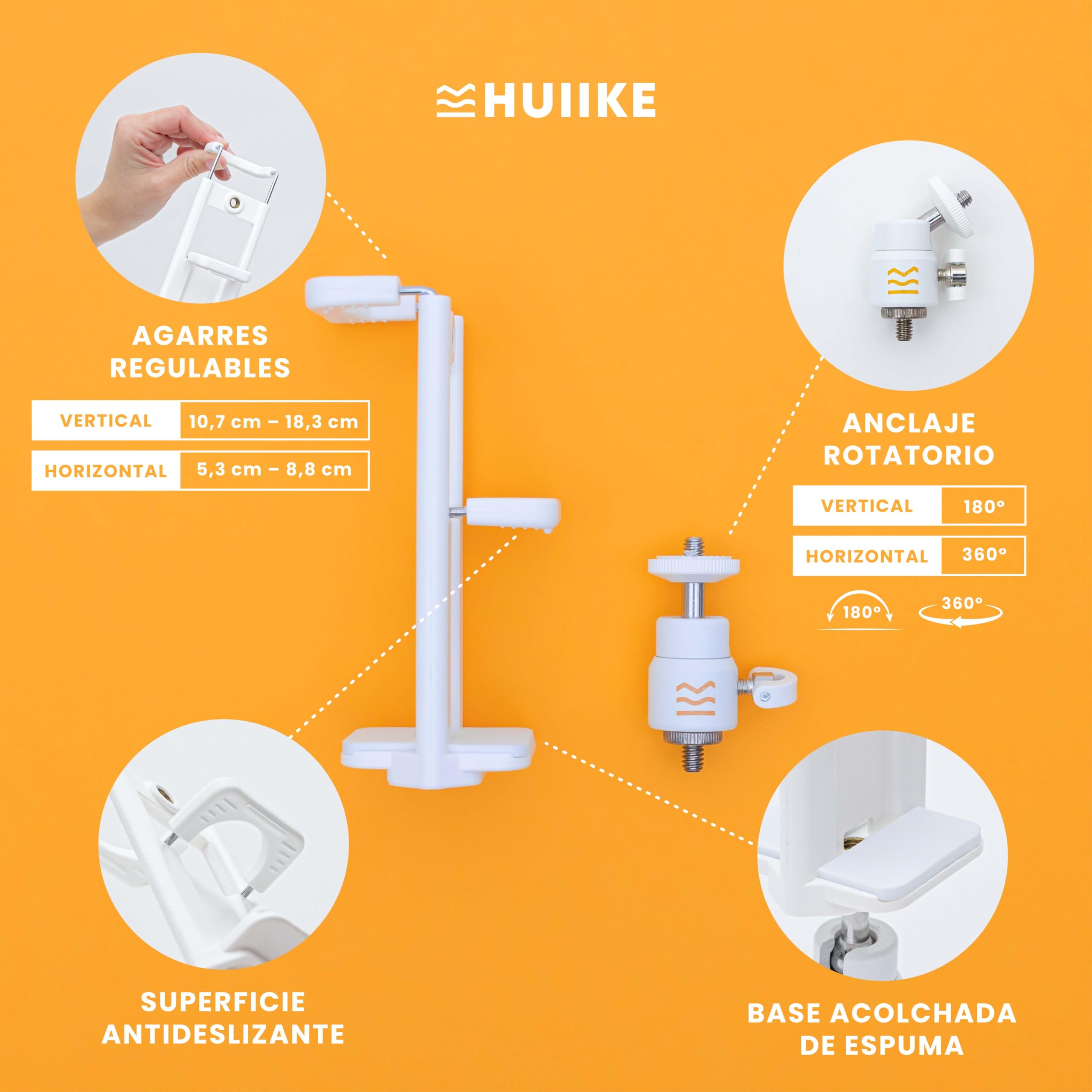 HUIIKE Soporte de Teléfono Móvil para Tabla Paddle Surf Ajustable Phone Holder de Padel Surf Agarre Extra Seguro | Soporte Móvil para Sup Universal (Rosca Tornillo M6), Accesorios Paddle Sup Board