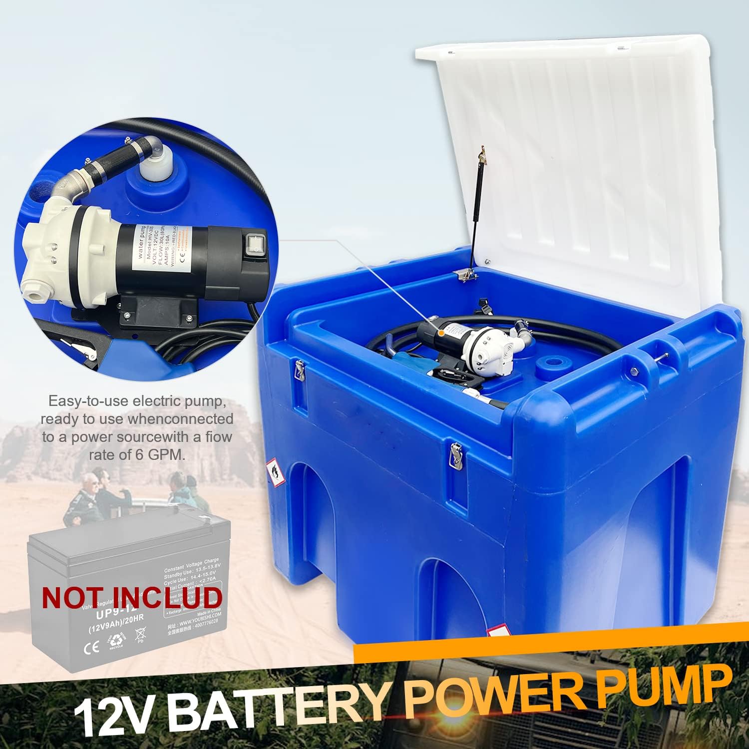 Heavy Duty DEF Tank 114 Gallon Diesel Exhaust Fluid Transfer System with 12V DC Pump