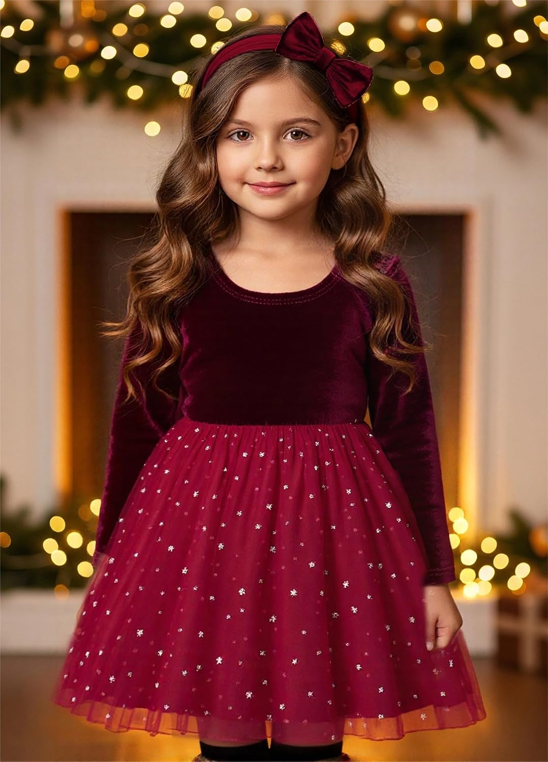Toddler Girls Christmas Dress Ruffle Long Sleeve Tulle Velvet Dresses Winter Clothes Party Outfits