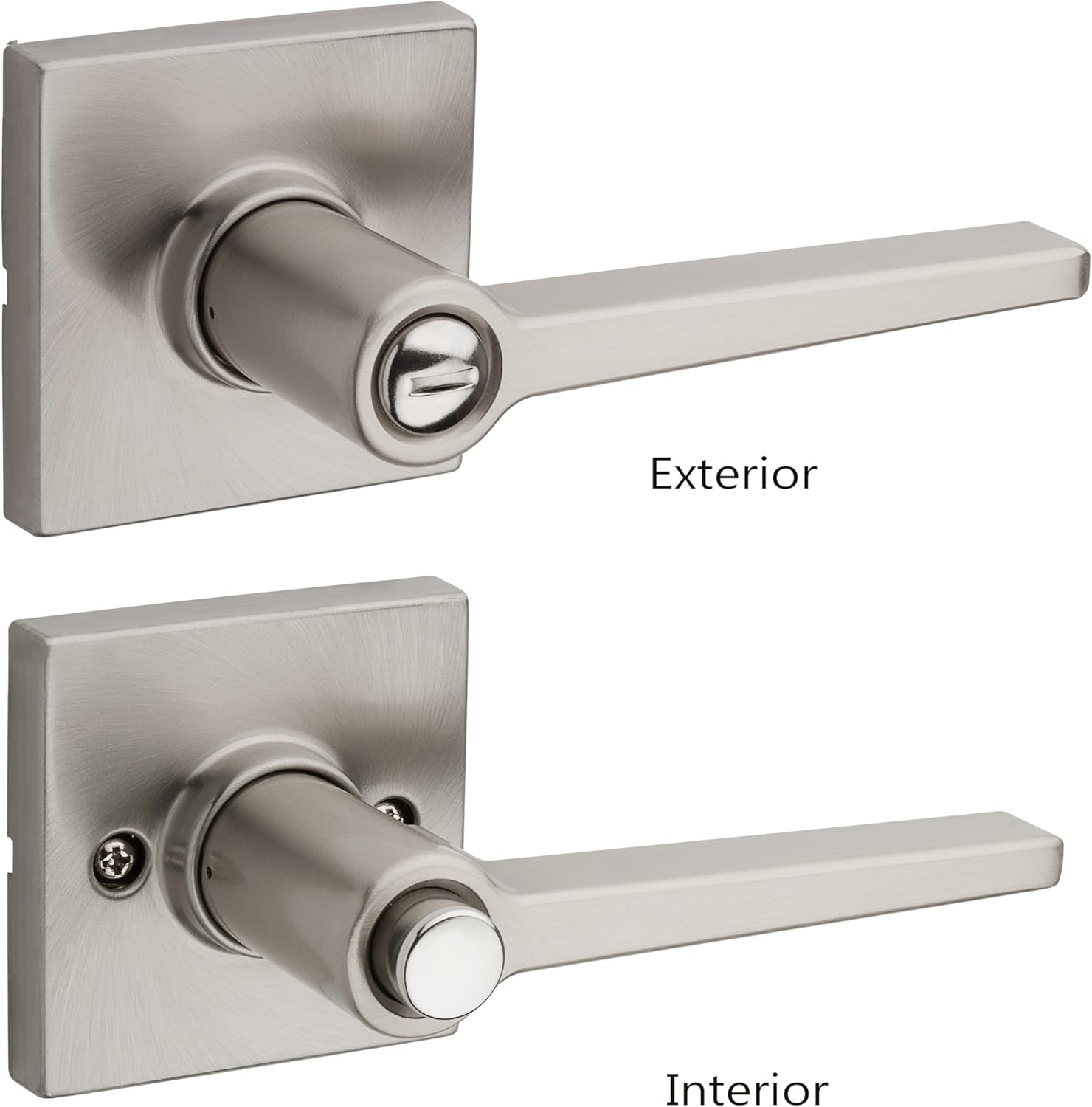 Safe Lock - Daylon Square Rose Lever, Privacy for Bedroom or Bathroom, Satin Nickel Finish