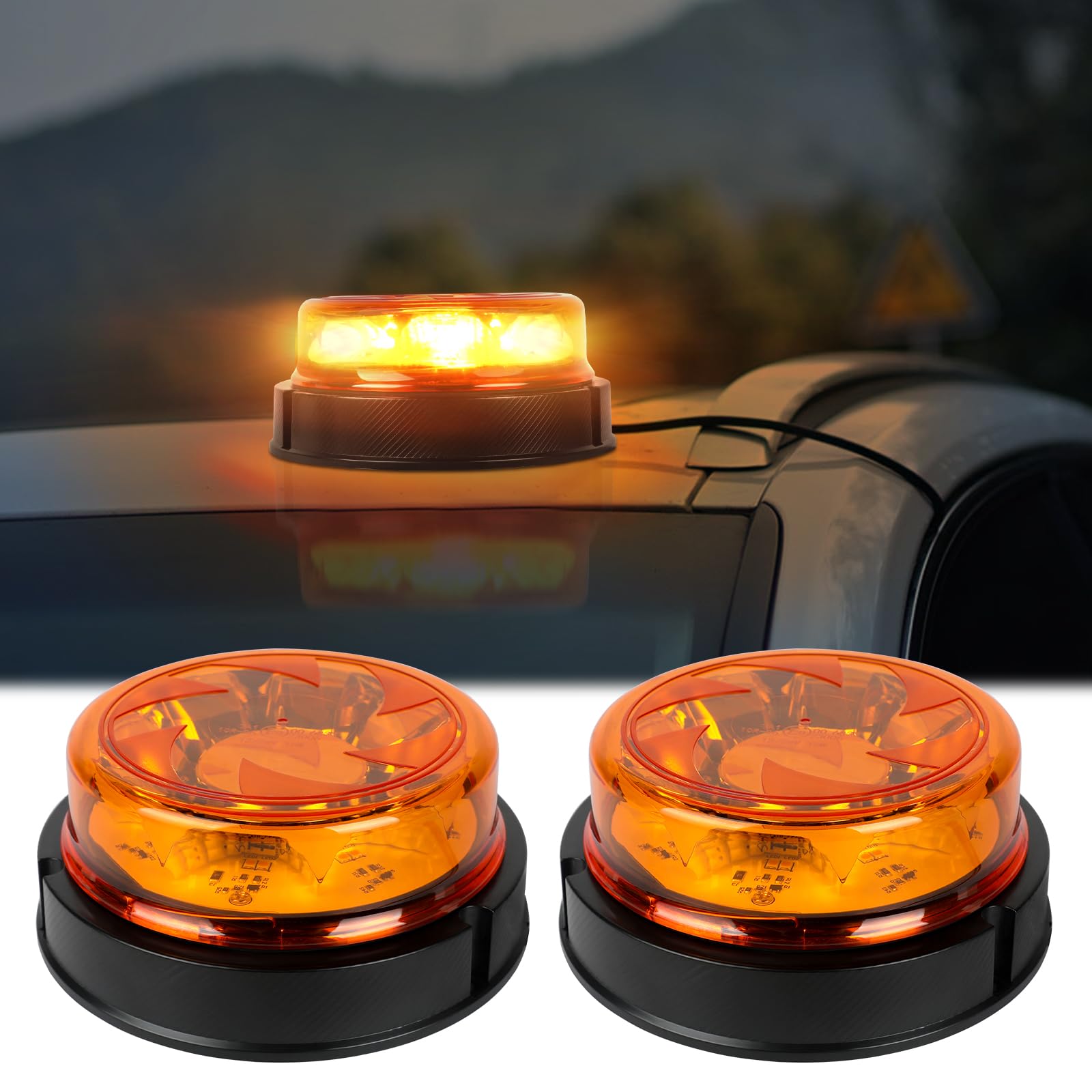 Luce LED stroboscopica lampeggiante, 6 Funzioni Flash Rotazione 12V/24V lampeggiante trattore con 30cm Cavo, arancione per Trattore Camion Auto E-MARK E9 -Montaggio a vite