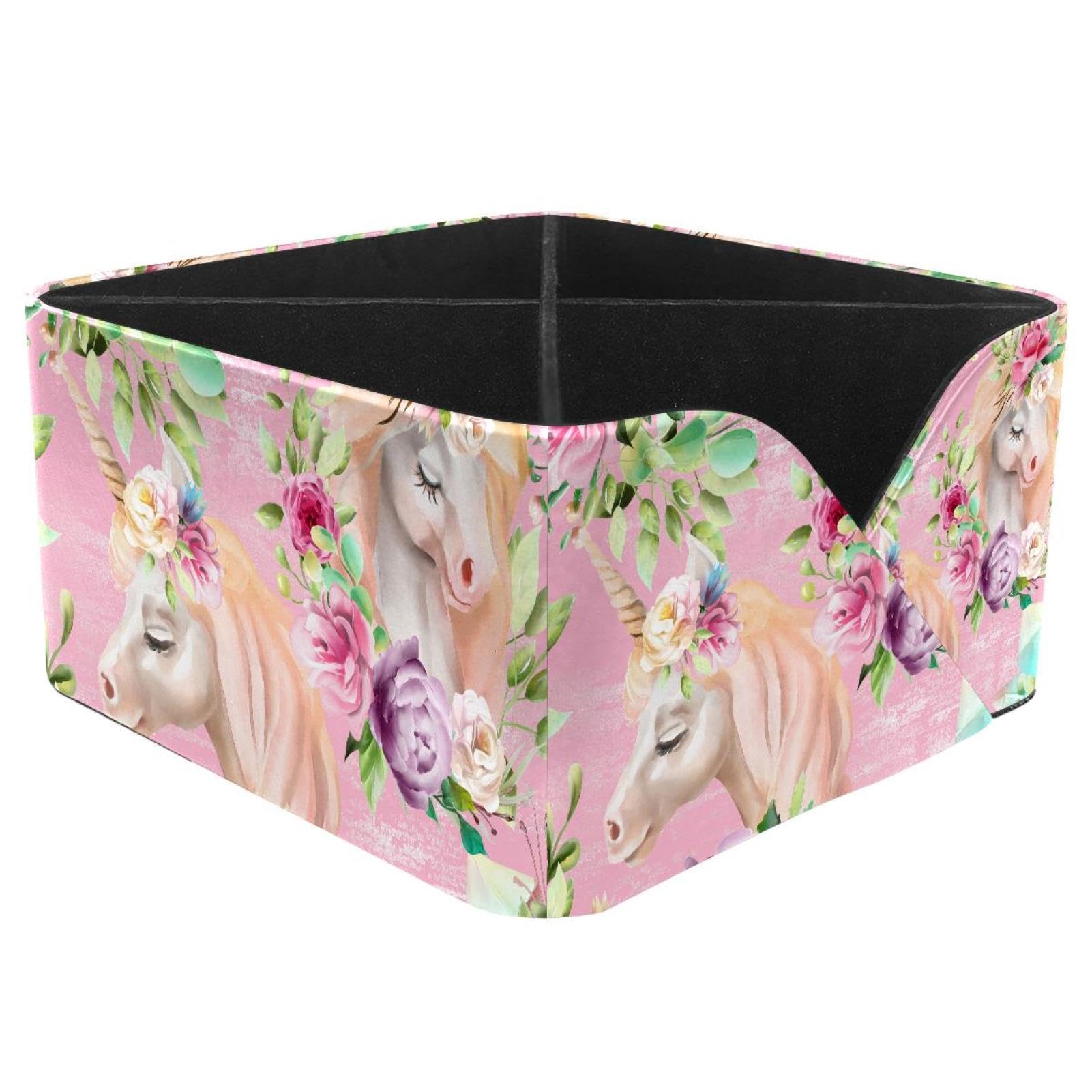 KengjuTesu Beautiful Unicorns Princess Violet Peony Pink Roses Magic Pattern Desktop Organizer Pen Holder, Rectangular Pencil Cup for Office, Study and Makeup Stations