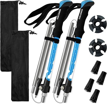 Collapsible Trekking Poles Lightweight Mountaineering Sticks 2 Pack Adjustable for Men Women Camping Travel Hiking
