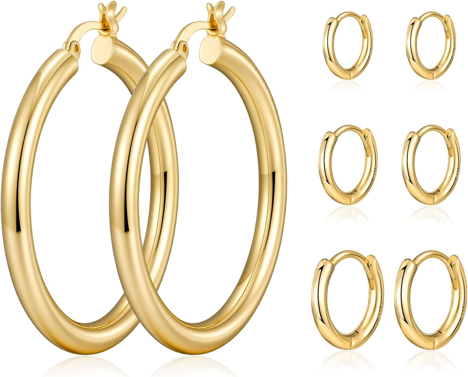 wowshow Gold Hoop Earrings for Women Chunky Hoops 14K Gold Plated Thick Hollow Tube Lightweight Earrings for Mother Birthday Gifts 20/25/30/40/50MM