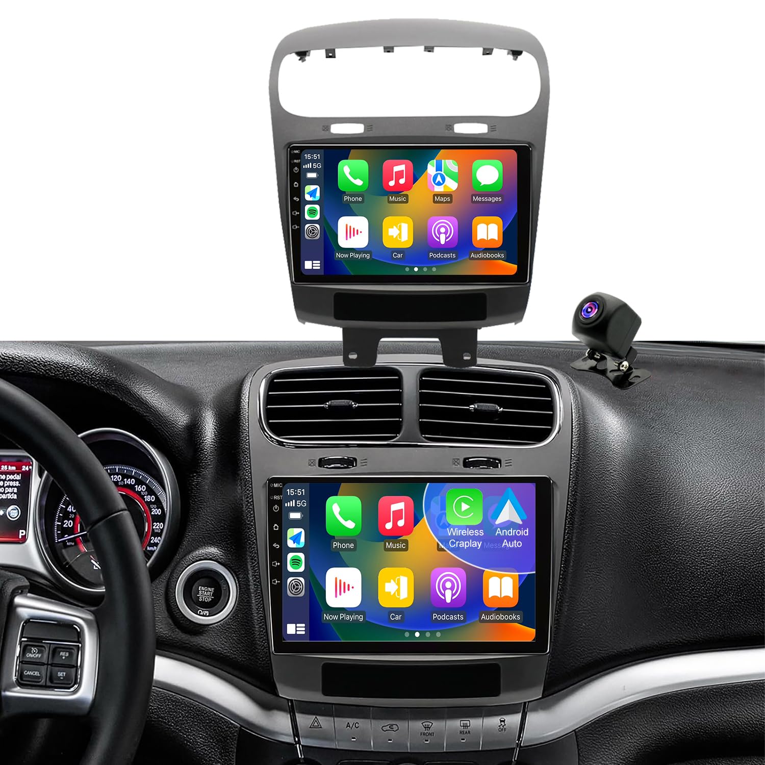 Photo 1 of 4+64G Radio Upgrade for Dodge Journey 2011-2019, 9 Inch Touch Screen Replacement Car Stereo, Wireless Carplay Android Auto, Keep Steering Wheel Control, GPS Navigation Head Unit, 5G WiFi Backup Camera