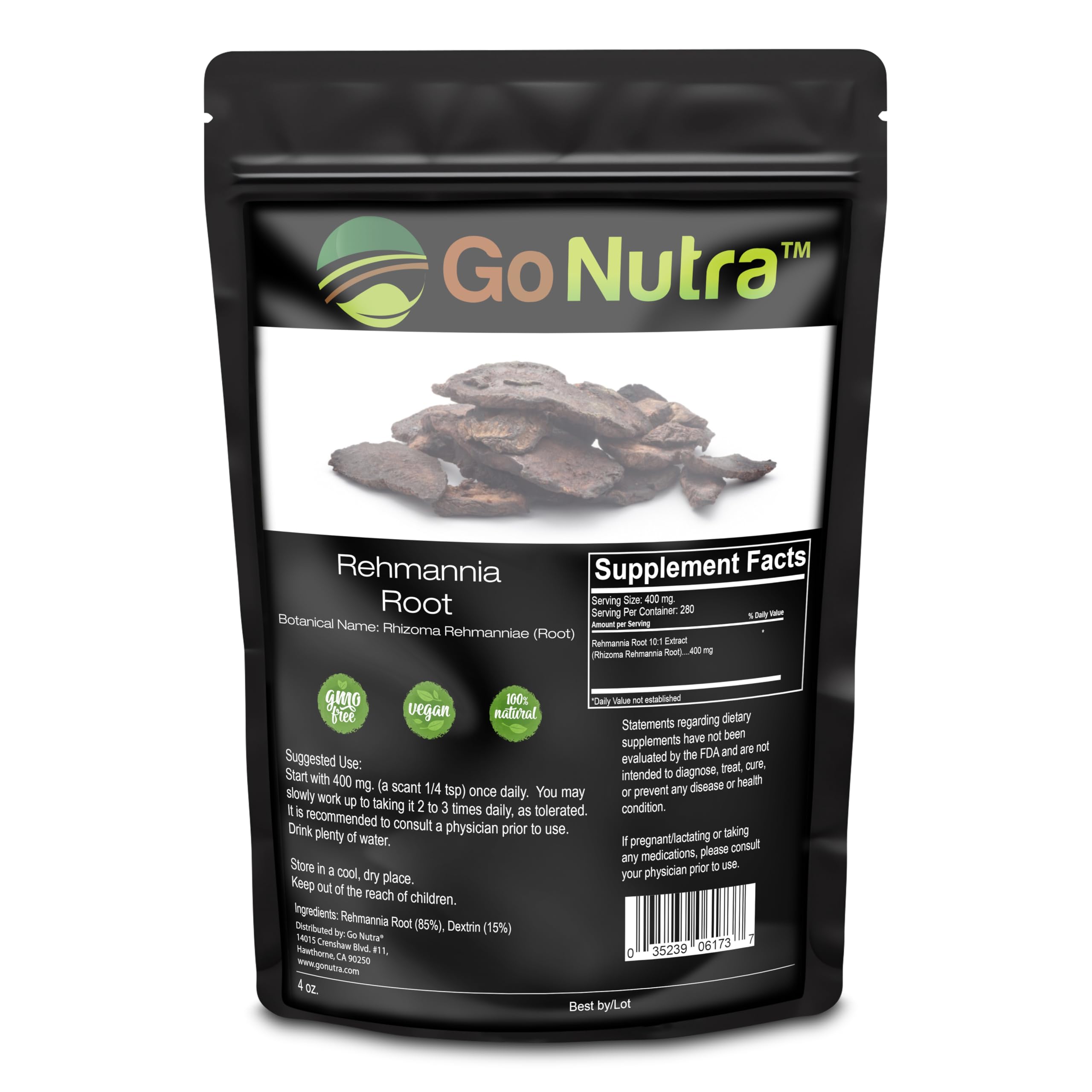 Go Nutra Rehmannia Extract Powder Potent 10:1 Strength | 4 oz. | Rehmannia Powder from Rehmannia Root - Herbal Supplement