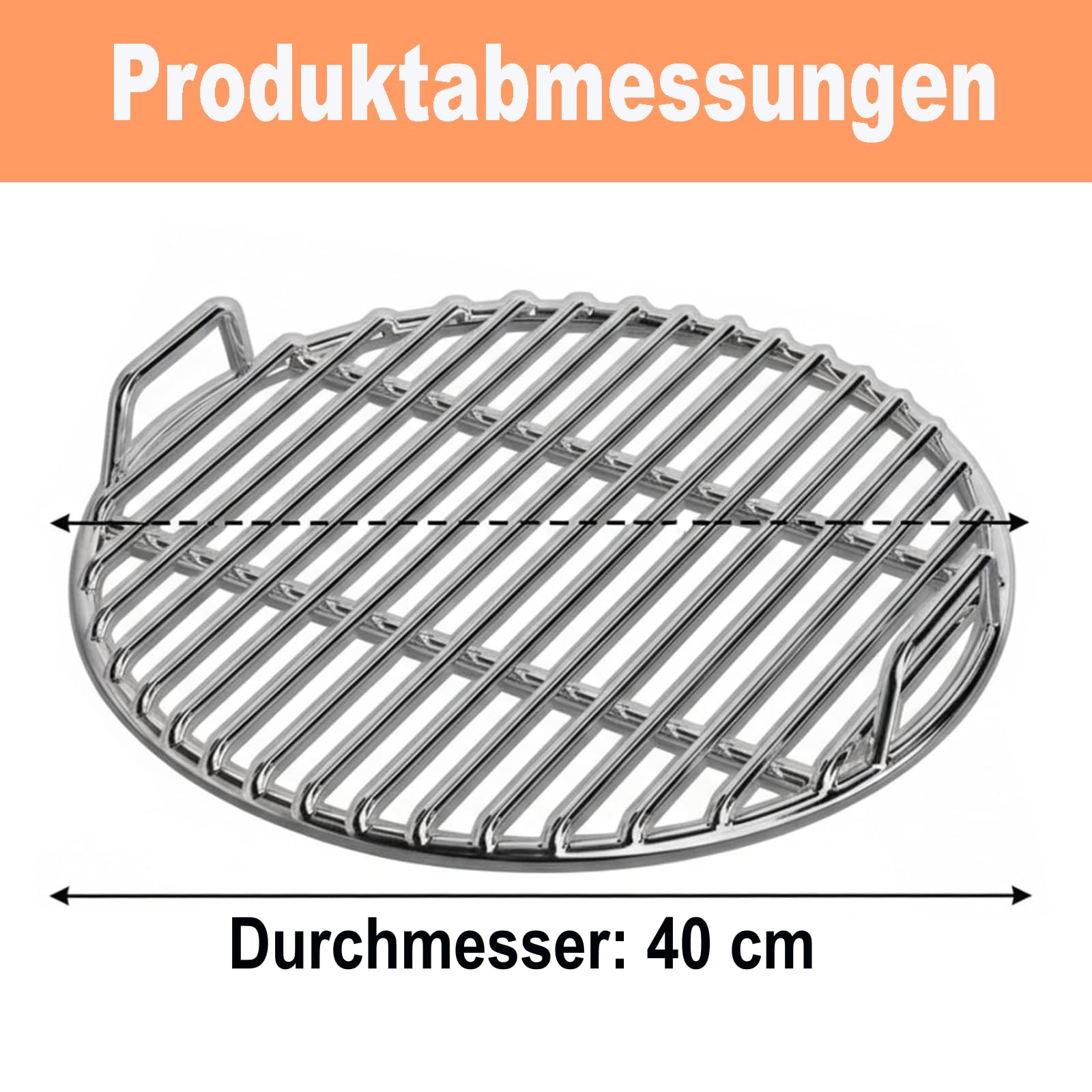 Grillrost Edelstahl Rund, Ø 28/30/33/35/38/40/43/45 cm, Für Kugelgrill, Holzkohlegrill & BBQ, Robuster BBQ Rost, Gleichmäßige Hitzeverteilung, Leicht zu Reinigen, Tragbares Grillzubehö. (40cm)