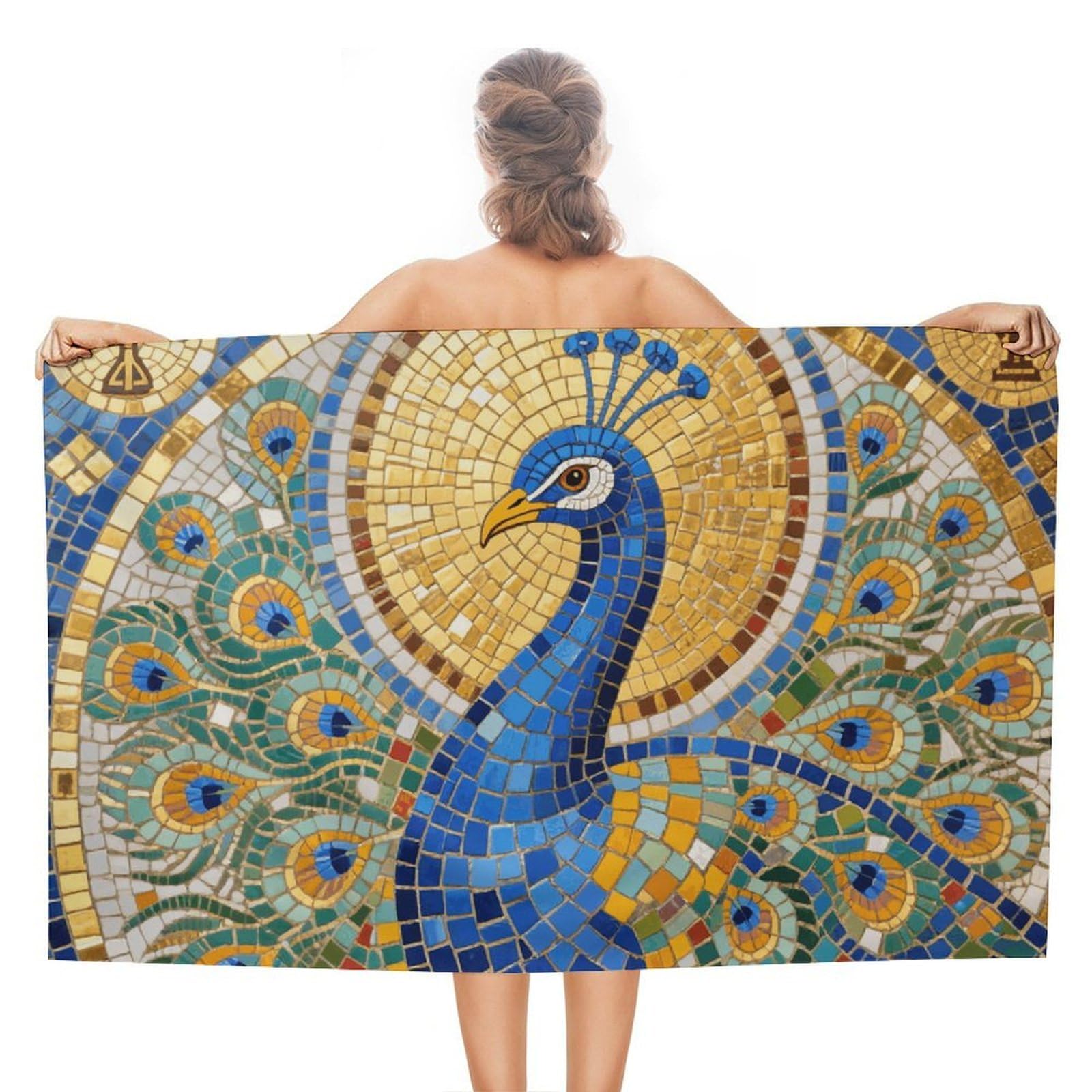 asbwuo Peacock Mosaic Art Beach Towels Extra Large Quick Dry Absorbent