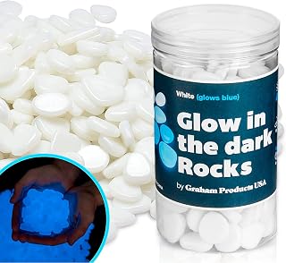 Glow in The Dark Rocks - 190 Pieces, 1" x 1", White (Blue Luminescence) - Aquarium & Outdoor Garden Decor - Glow Rocks for Paths & Planter Pots