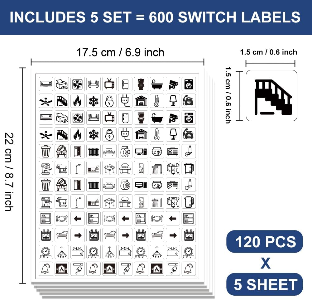 600 Pcs Home Wall Switches Light Switch Sticker Labels, Transparent Switch ID Stickers Switchboard Label Decals for Home, Kitchen, Bathroom, Office School, 0.6 x 0.6 Inch image 2