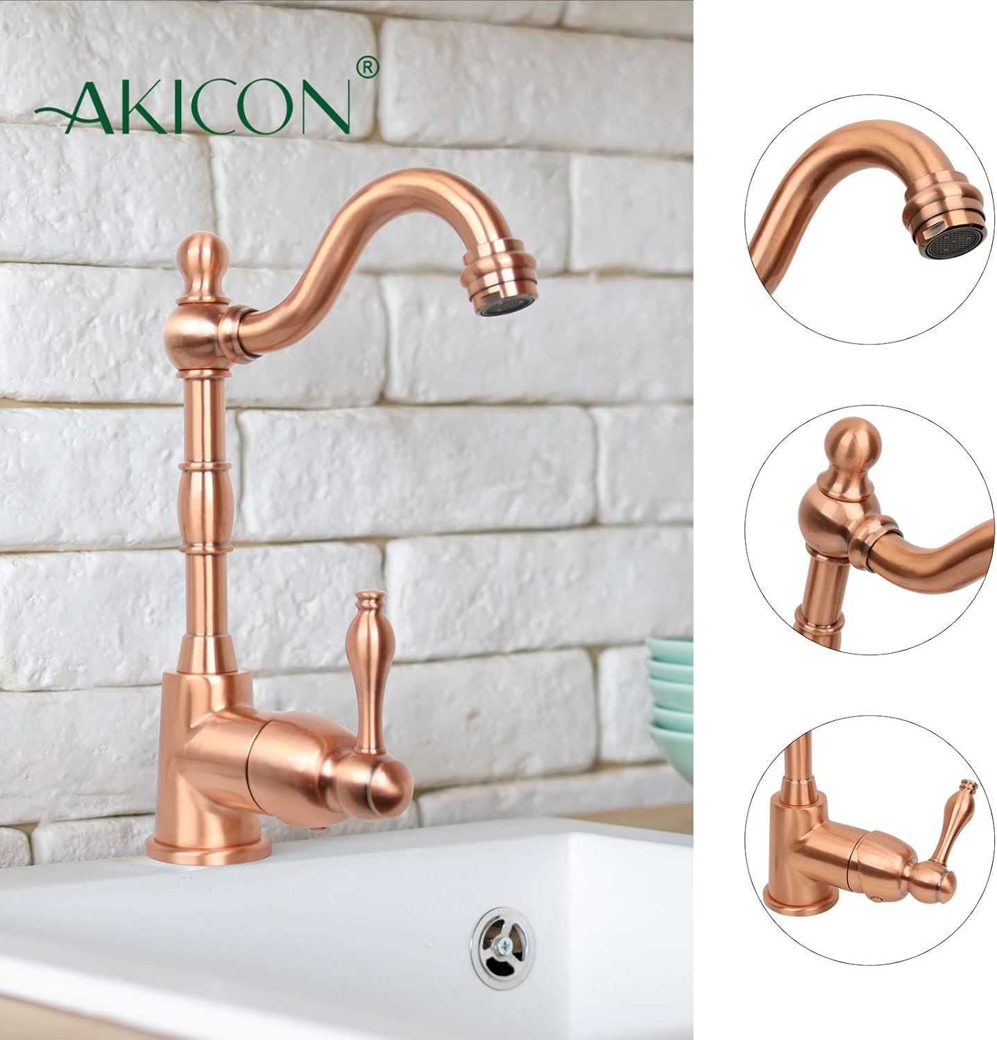 Akicon Copper One-Handle Widespread Kitchen Bar Faucet