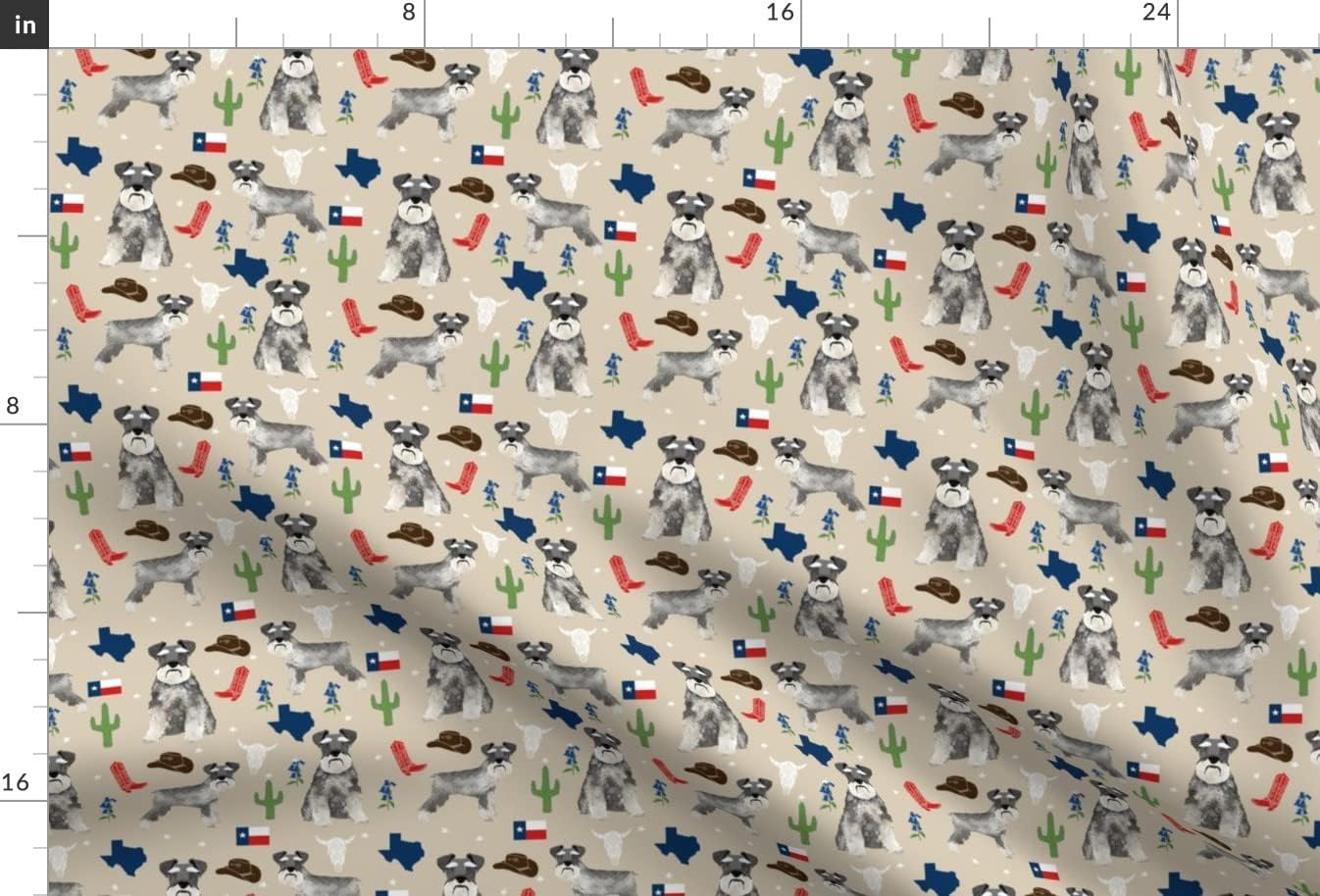 Spoonflower Fabric - Schnauzers Texas Dogs Star State Cactus Cowboy Tan Schnauzer Western Printed on Minky Fabric by The Yard - Sewing Baby Blankets Quilt Backing Plush