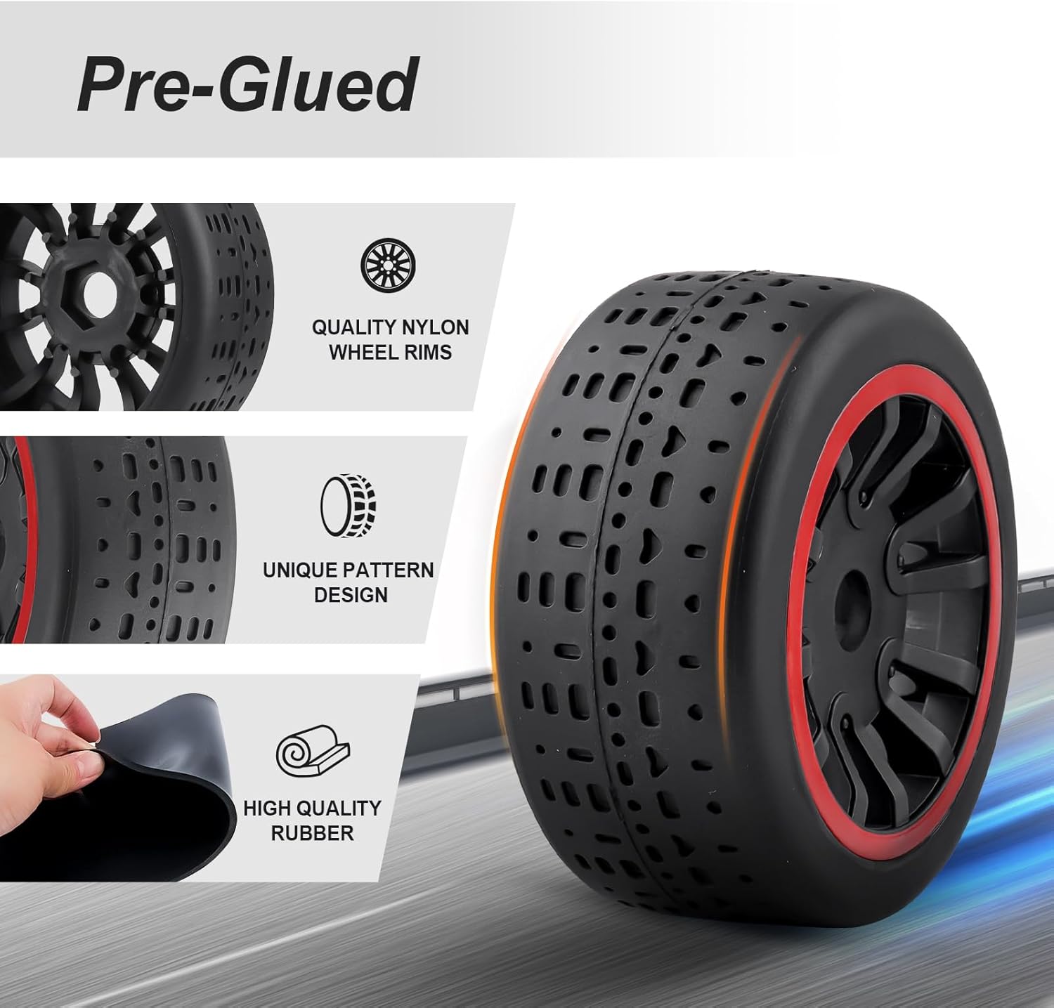 HobbyPark 17mm Hex Pre-Glued 42/100 2.9 Belted Tires and Wheels RC Street Tire with Foam Inserts for 6s High Speed Runs fit for 1/7 Arrma Infraction Felony 6S BLX Limitless 1/8 Typhon 6S 3S (Set of 4)