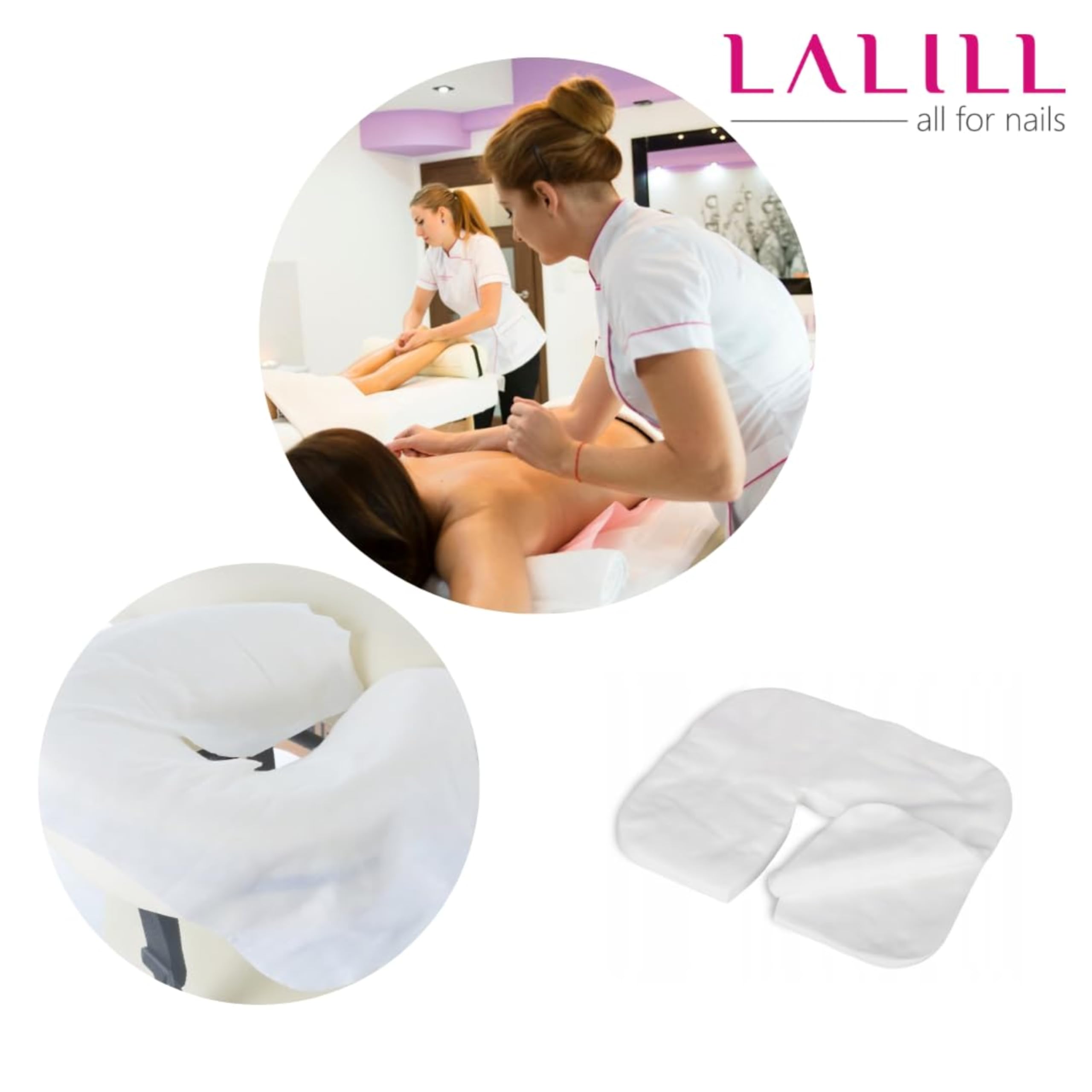 LALILL Fundas Faciales Desechables para Camilla 100 Uds - Cobertura Higiénica para Cabezal de Masaje - Accesorios para SPA, Estética y Terapias - 36x29 cm
