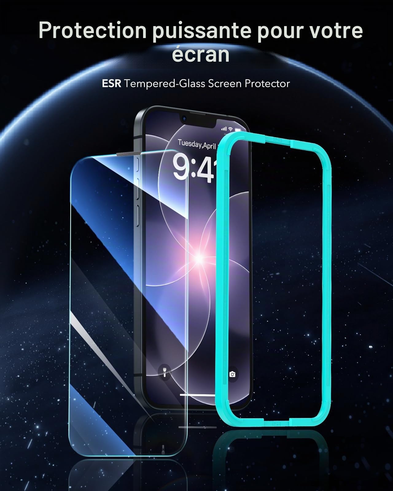 ESR 3 Pièces Verre Trempé pour iPhone 17e/iPhone 16e/iPhone 14/iPhone 13/iPhone 13 Pro, Cadre D'installation Facile, Ultra Résistant, Film Protection écran, Anti-rayures, Protection Militaire